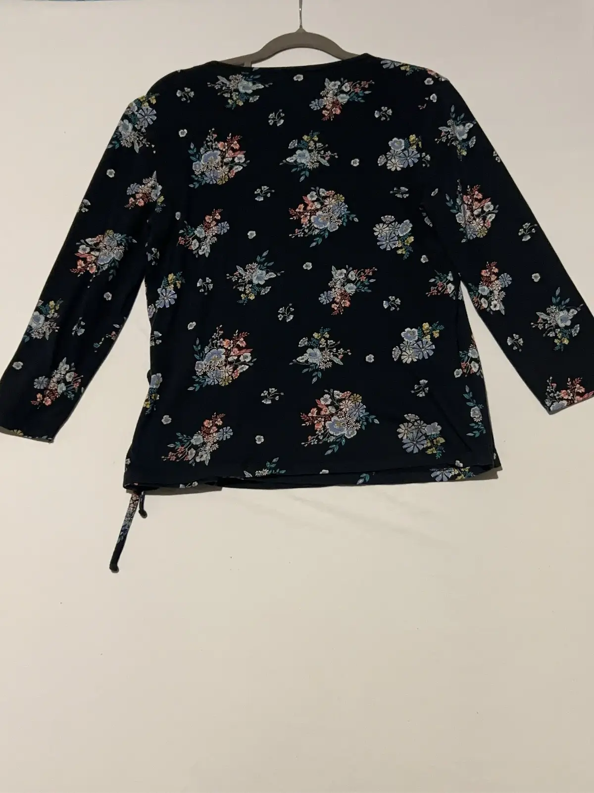 Woolworths Black Floral Wrap Top 3/4 Sleeve Medium