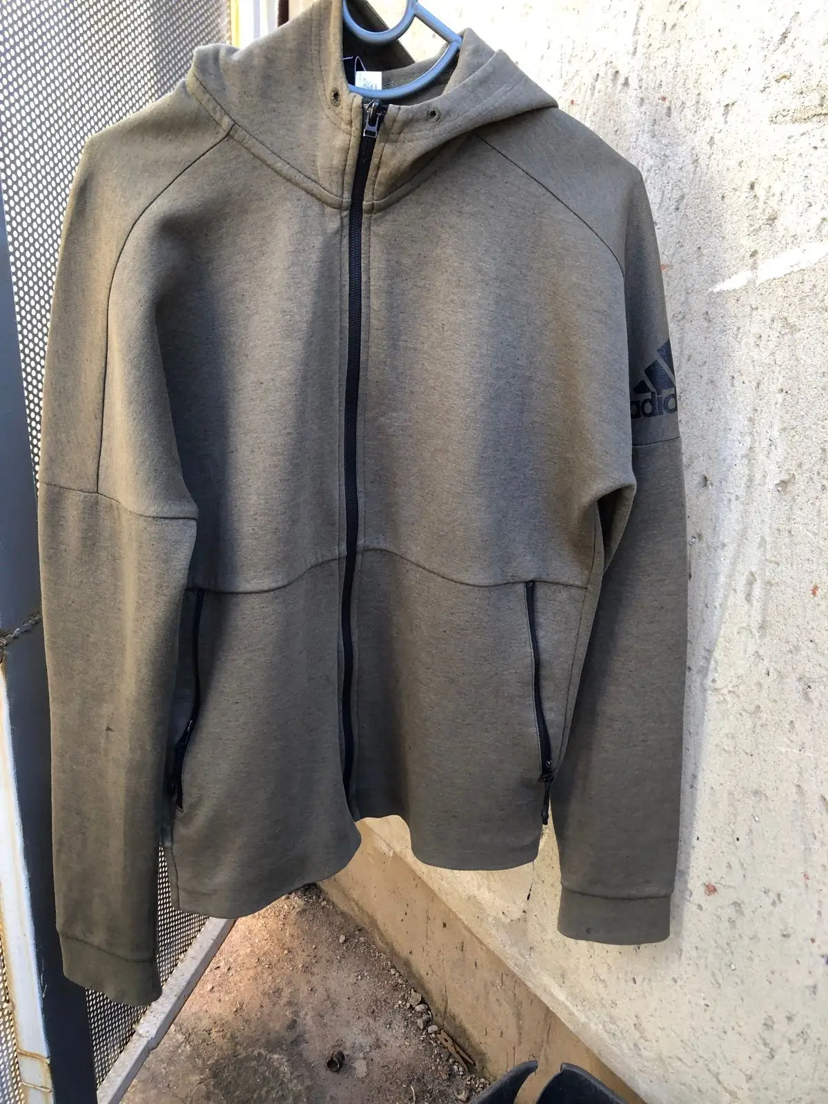 Adidas Olive Green Zip-Up Hoodie