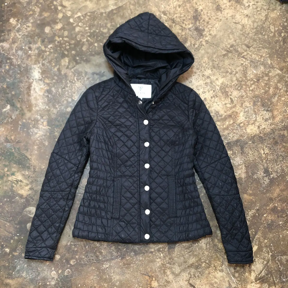 Guess Black Quilted Hooded Jacket
