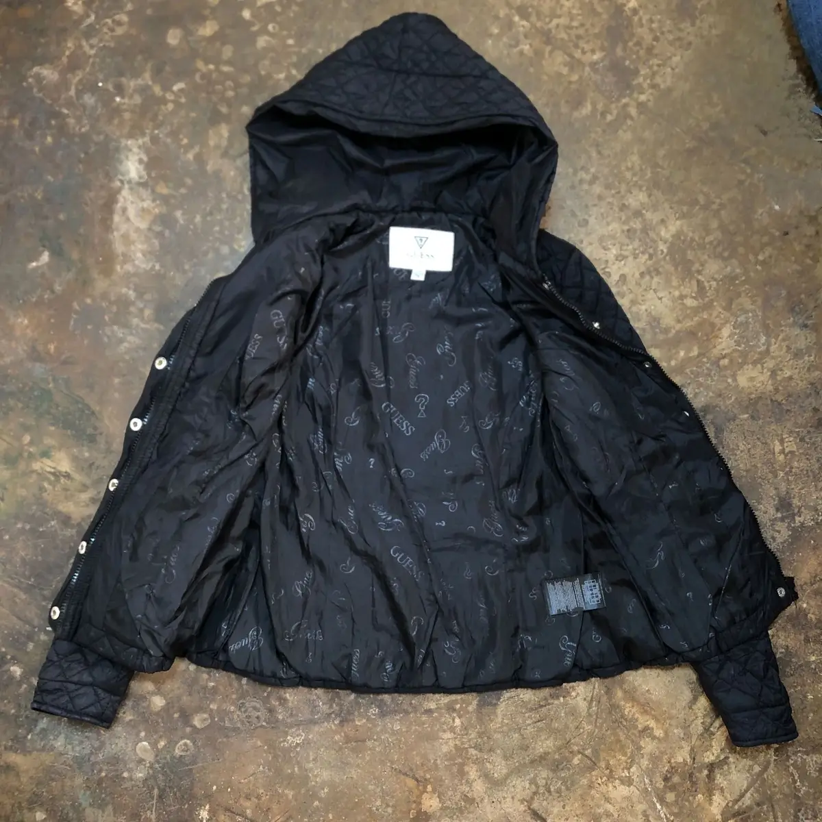 Guess Black Quilted Hooded Jacket