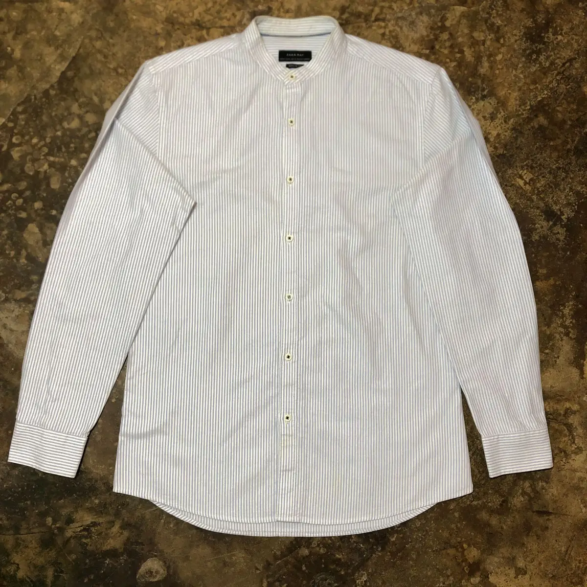 Zara Man Striped Grandad Collar Shirt