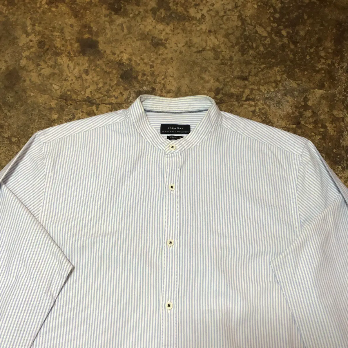 Zara Man Striped Grandad Collar Shirt
