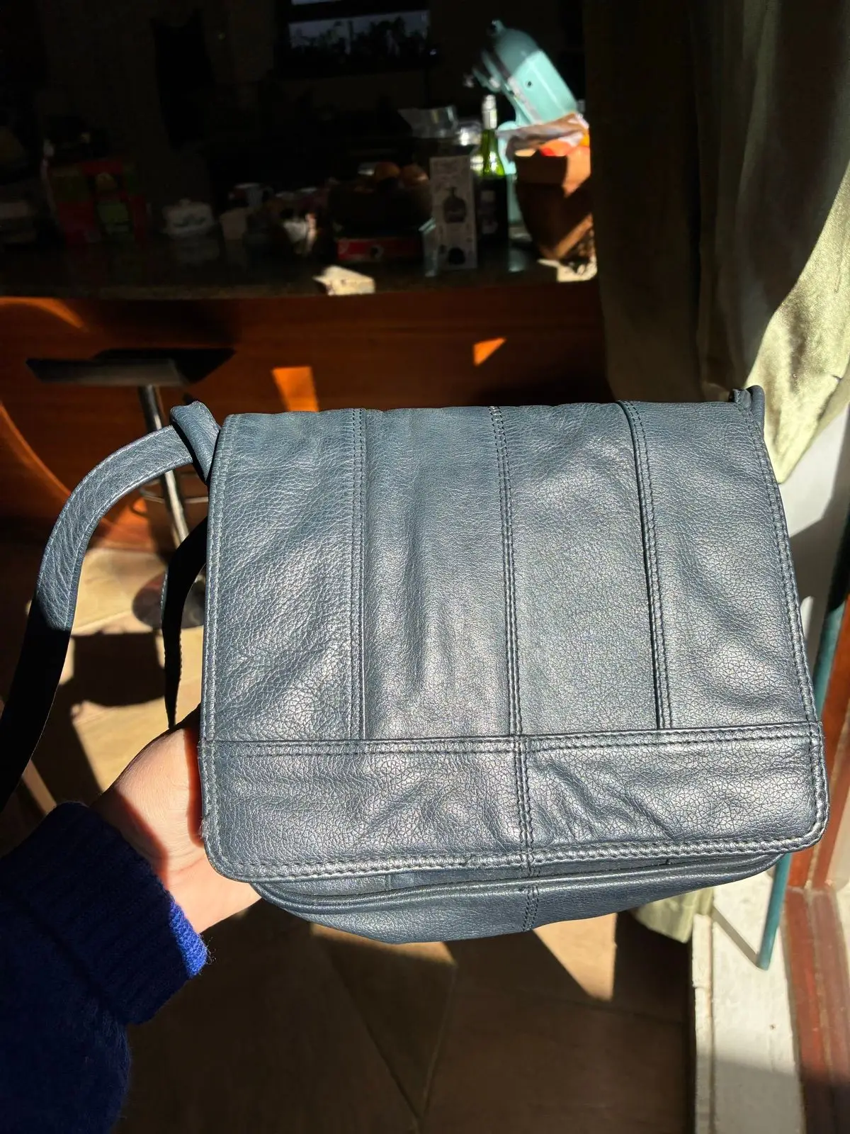 Grey Textured Leather Crossbody Bag