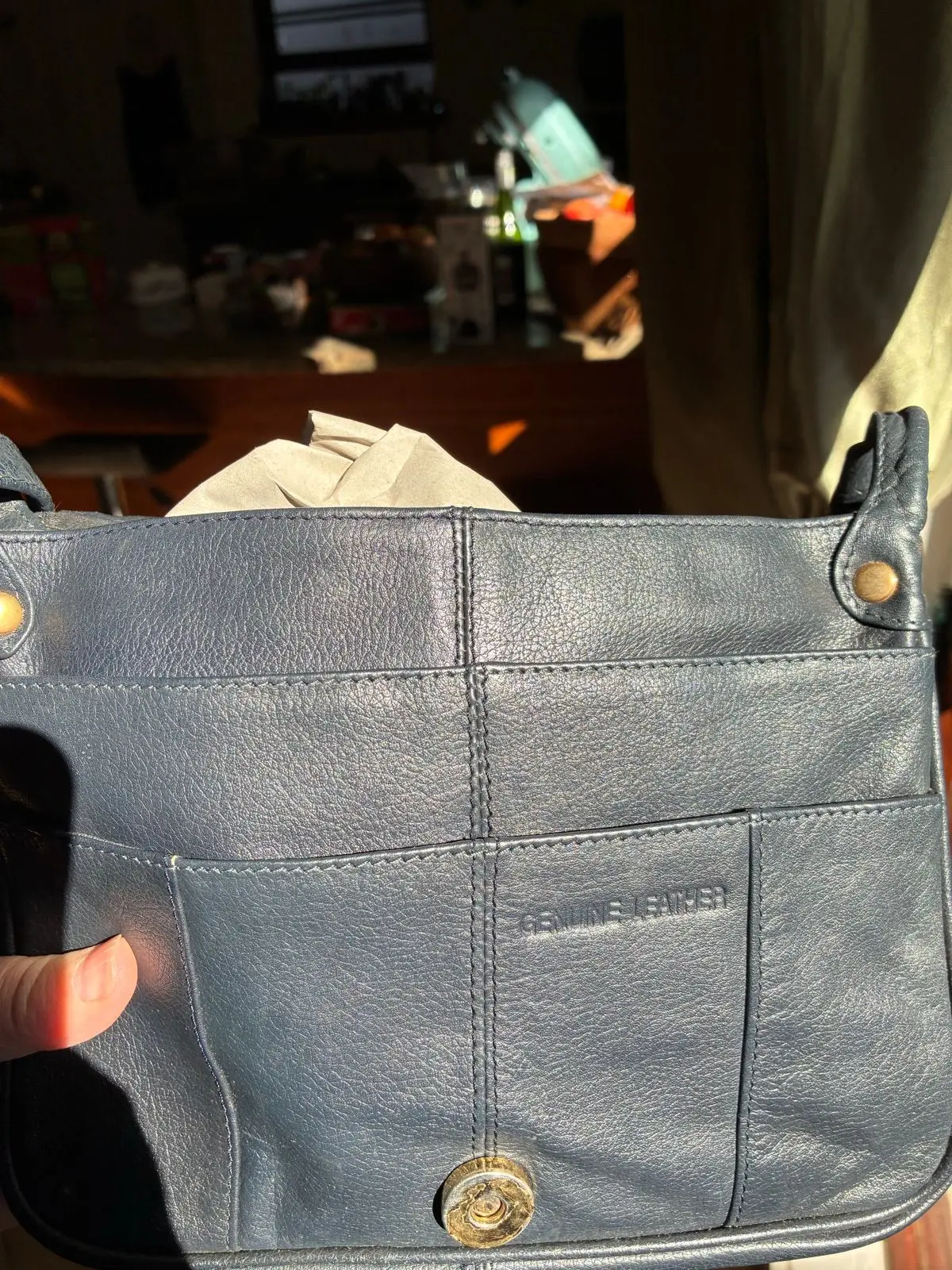 Grey Textured Leather Crossbody Bag