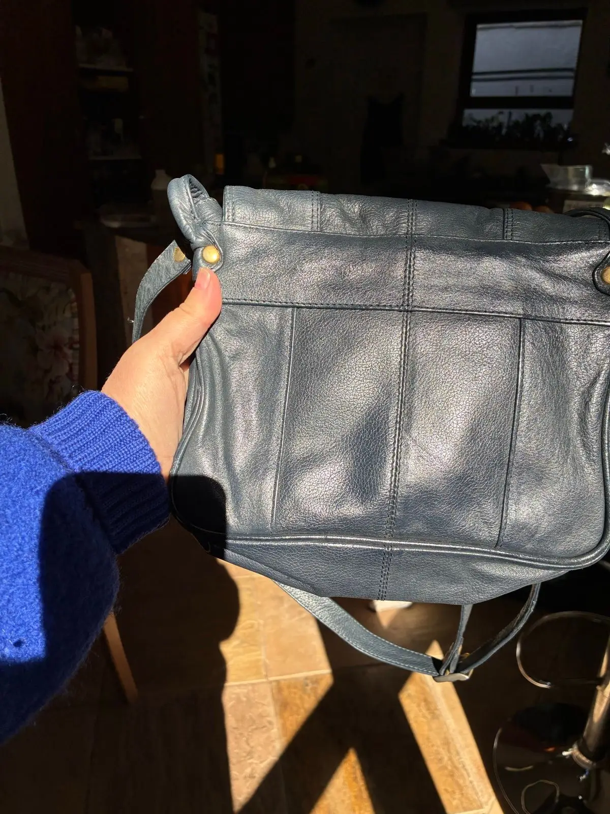 Grey Textured Leather Crossbody Bag