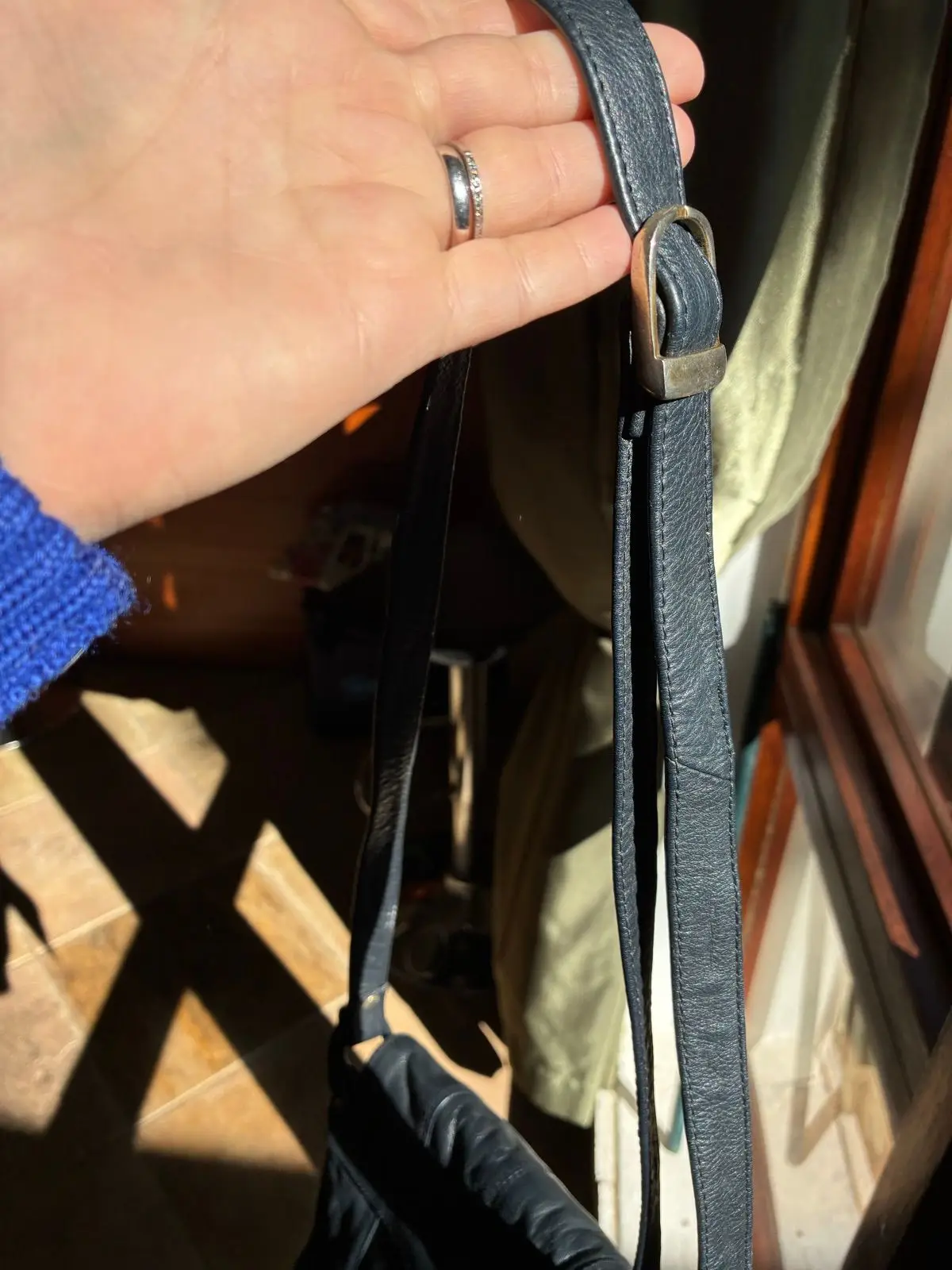 Grey Textured Leather Crossbody Bag
