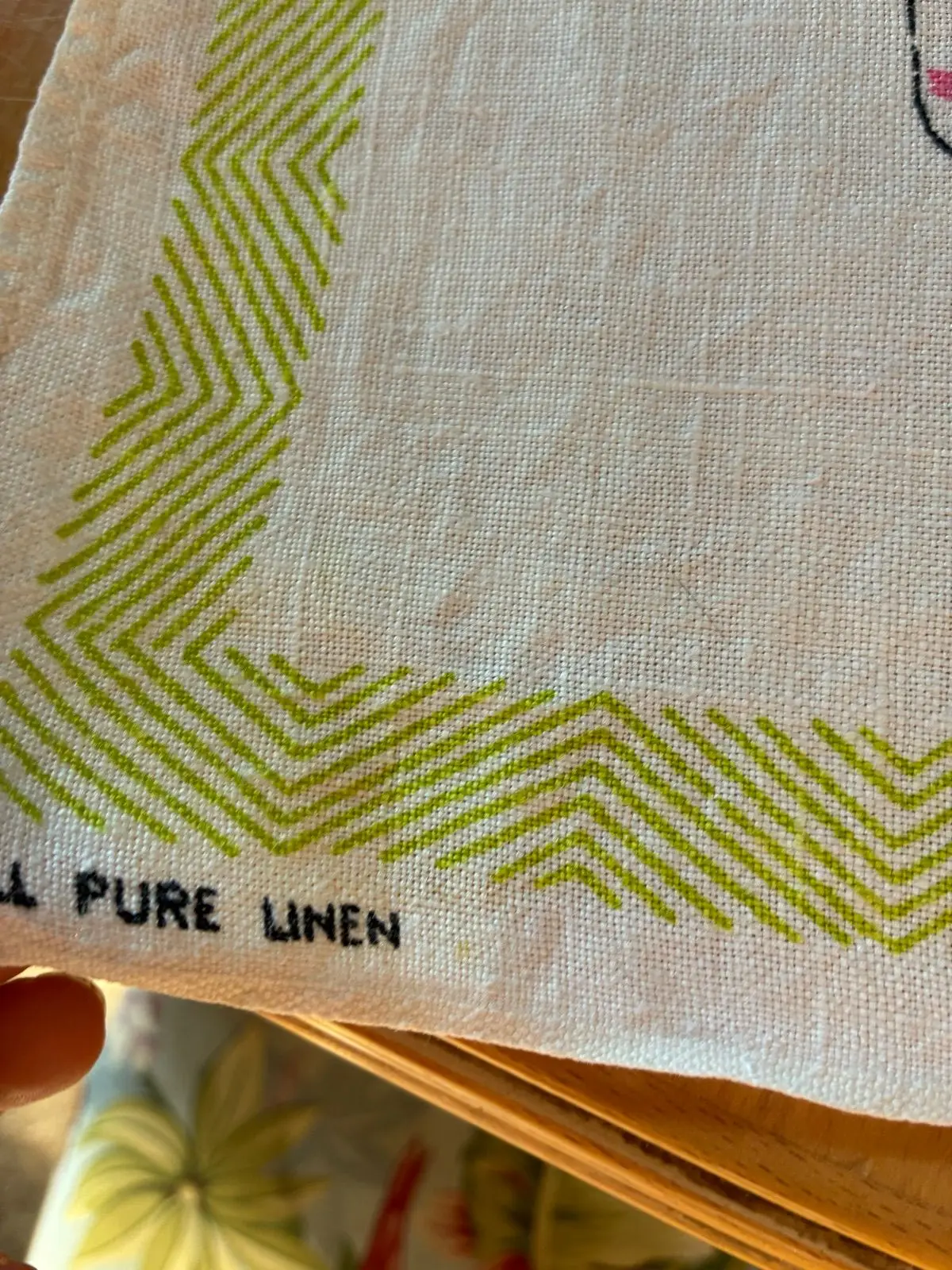 Vintage Pure Linen Illustrated Tea Towel