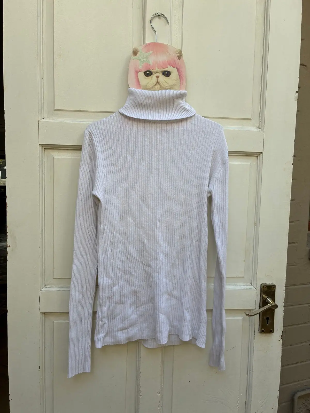 Mango White Ribbed Turtleneck Sweater
