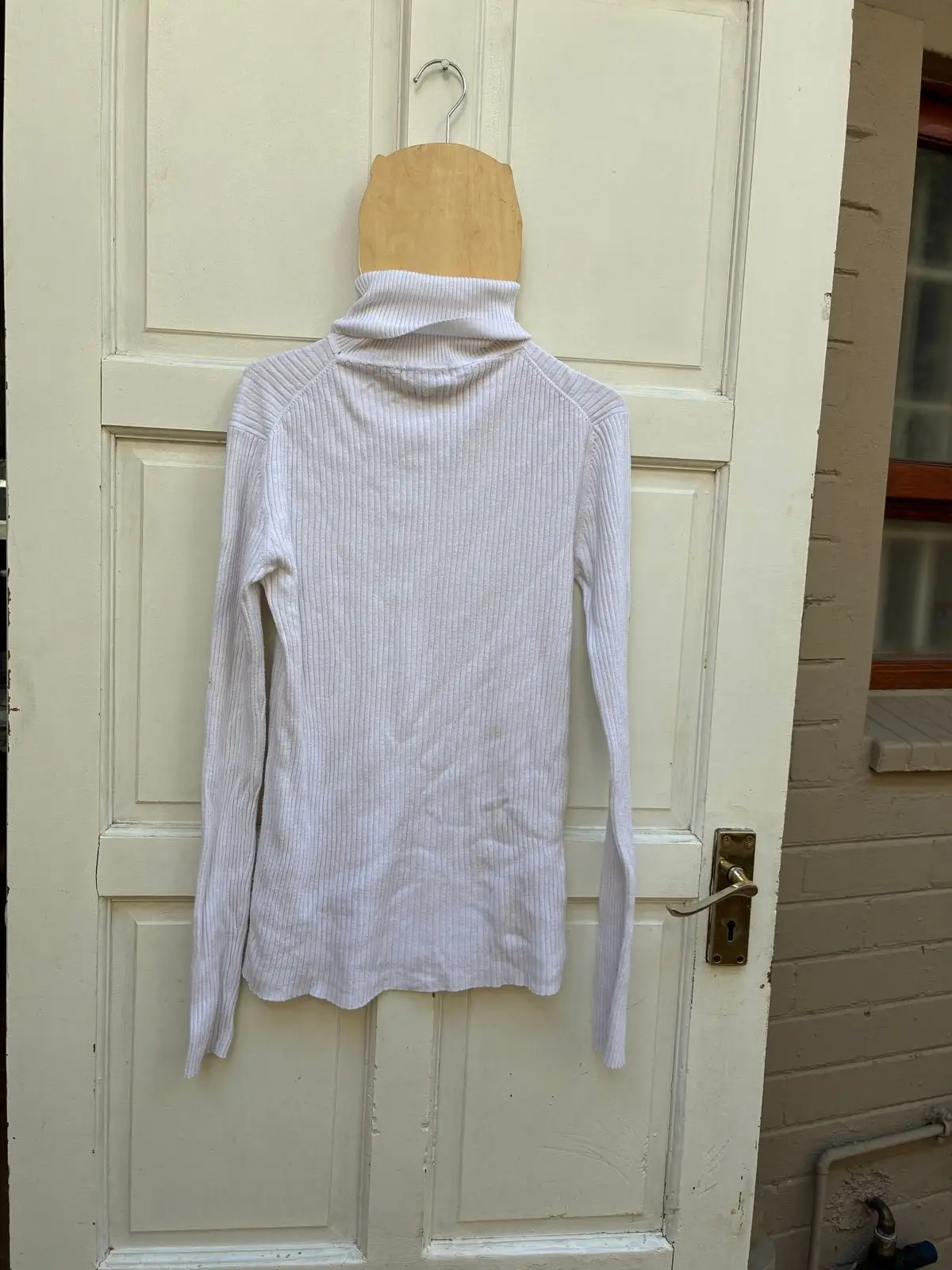 Mango White Ribbed Turtleneck Sweater
