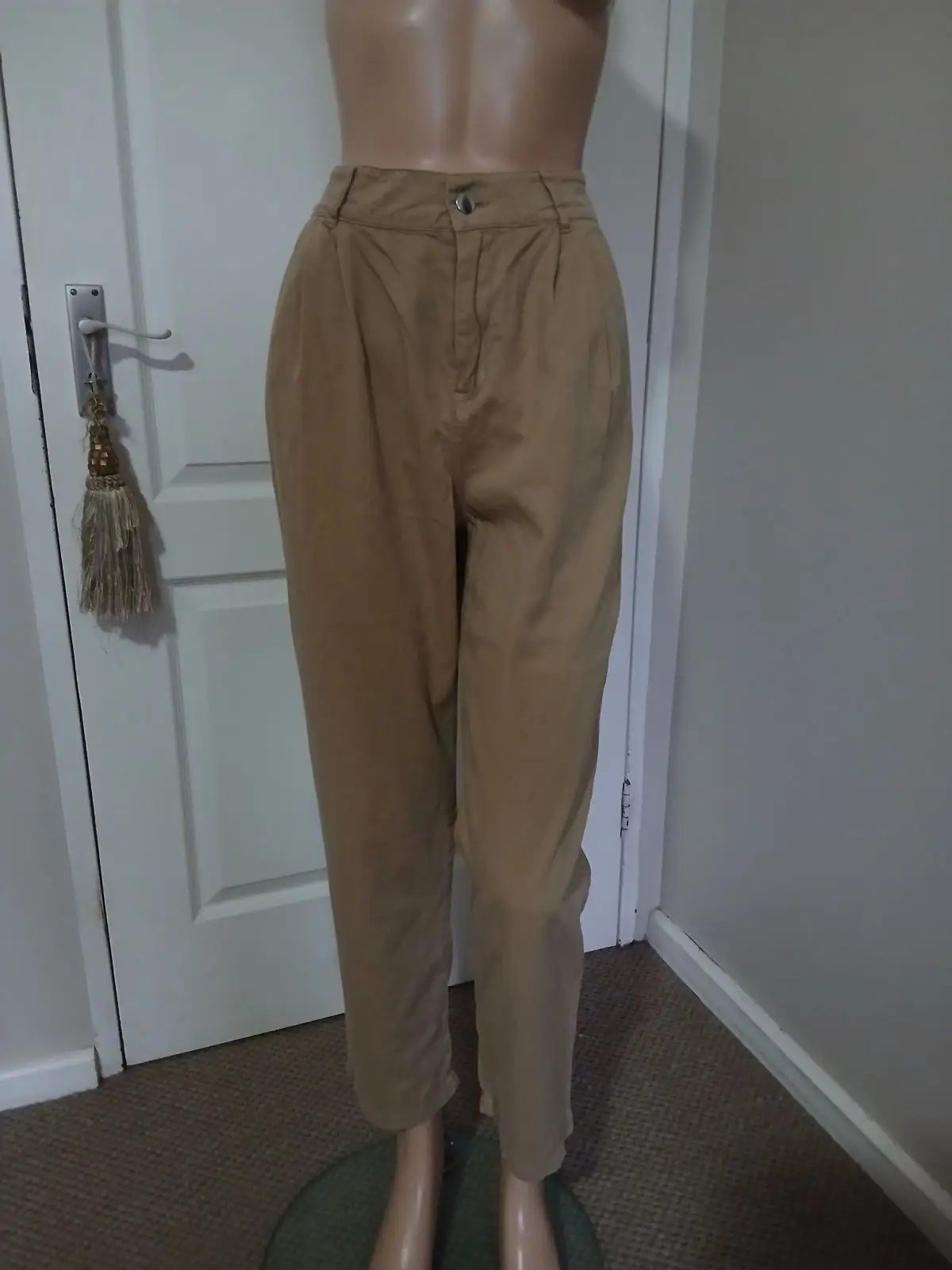 Mango Khaki High-Waisted Pleated Trousers