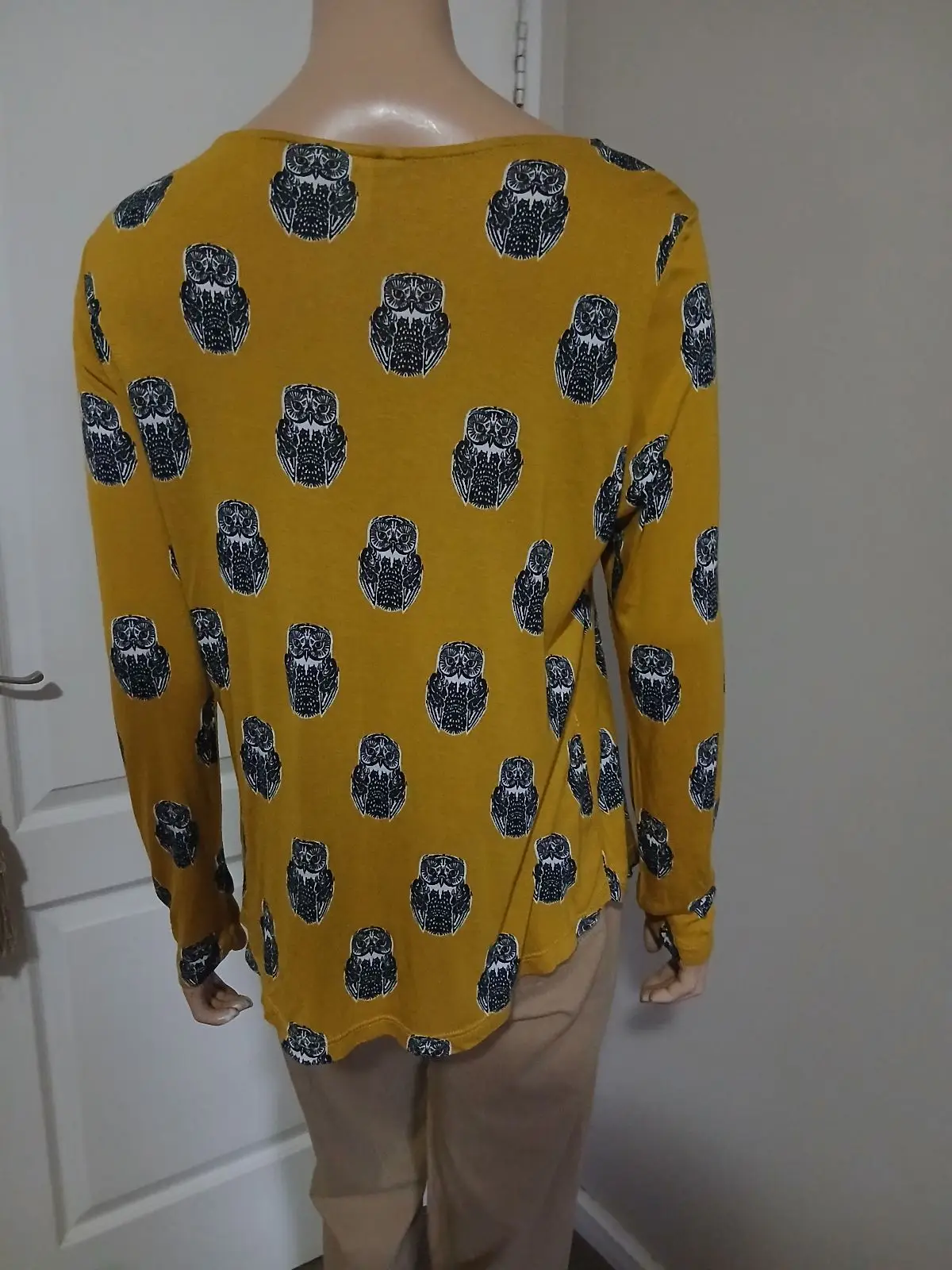 H&M Mustard Yellow Owl Print Long Sleeve Top