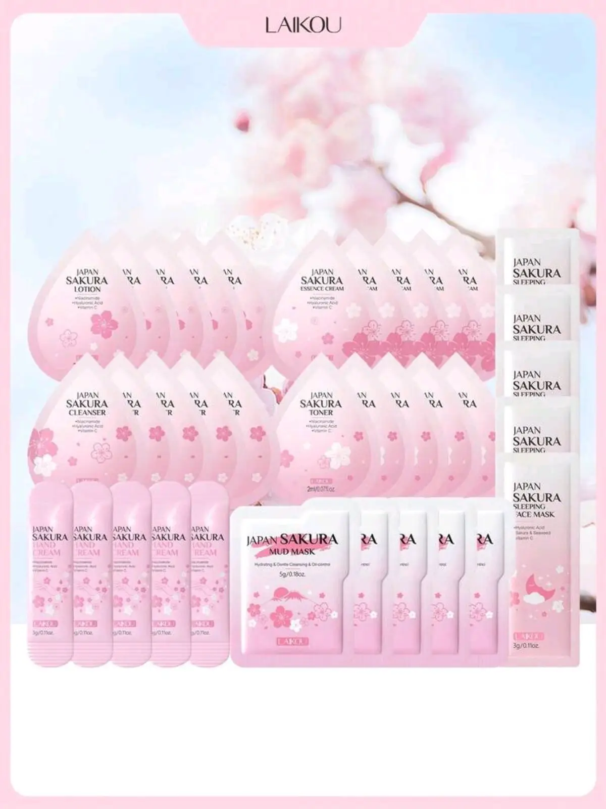 Laikou Japan Sakura Skincare Sample Sachet Set