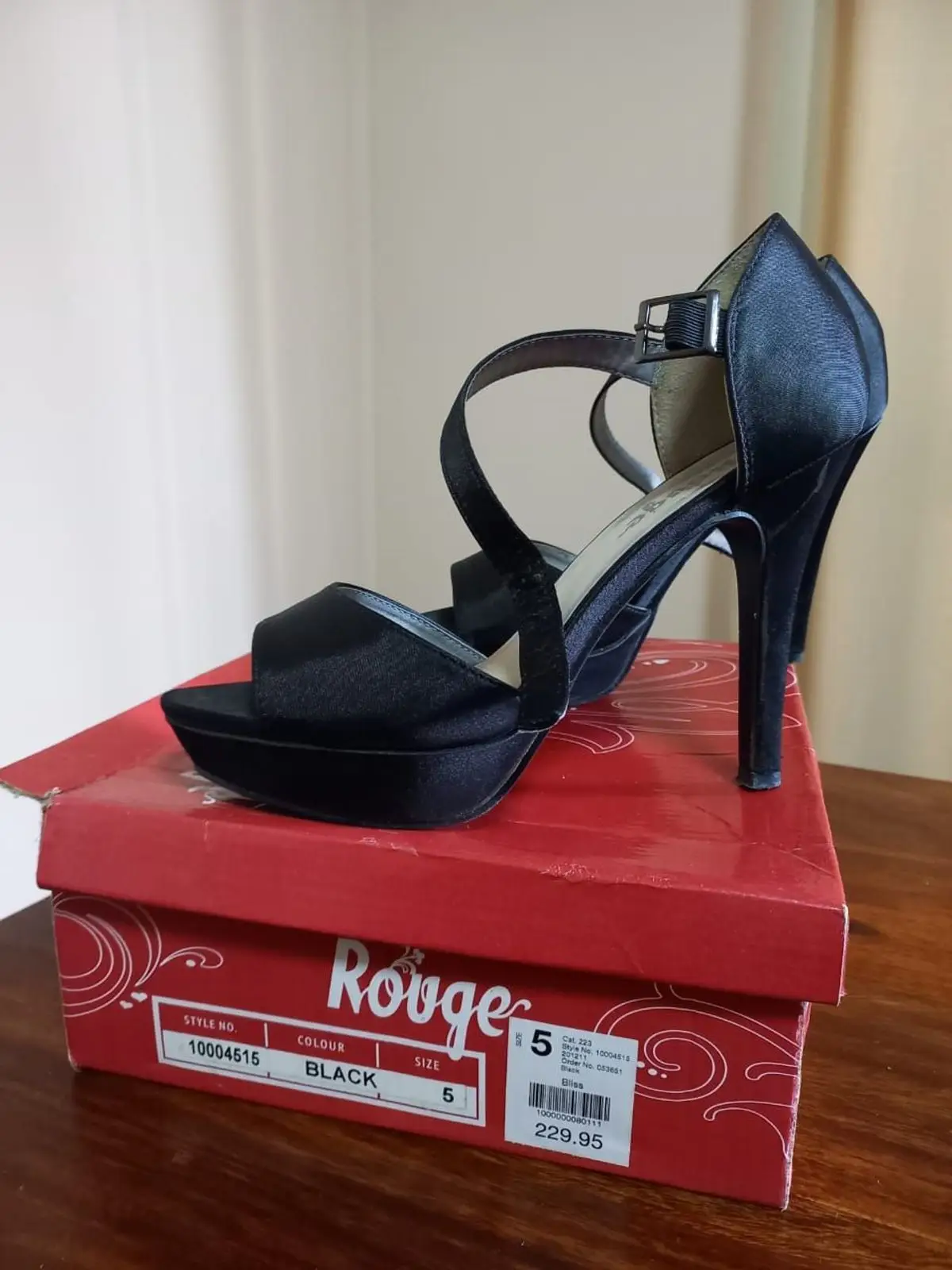 Rouge Bliss Black Satin Platform Heels