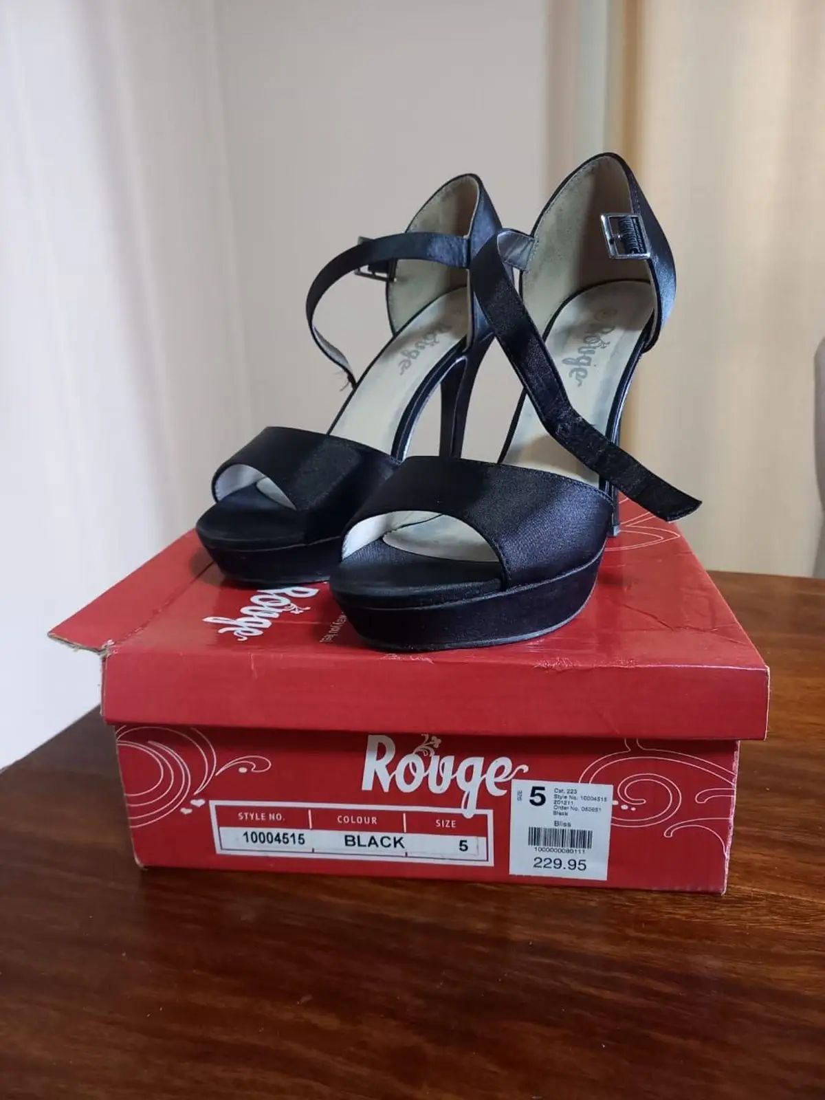 Rouge Bliss Black Satin Platform Heels