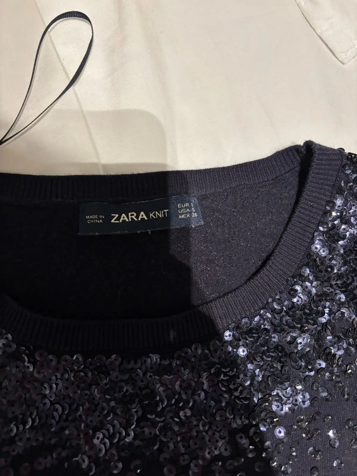 Zara Knit Sequin Embellished Short Sleeve Top