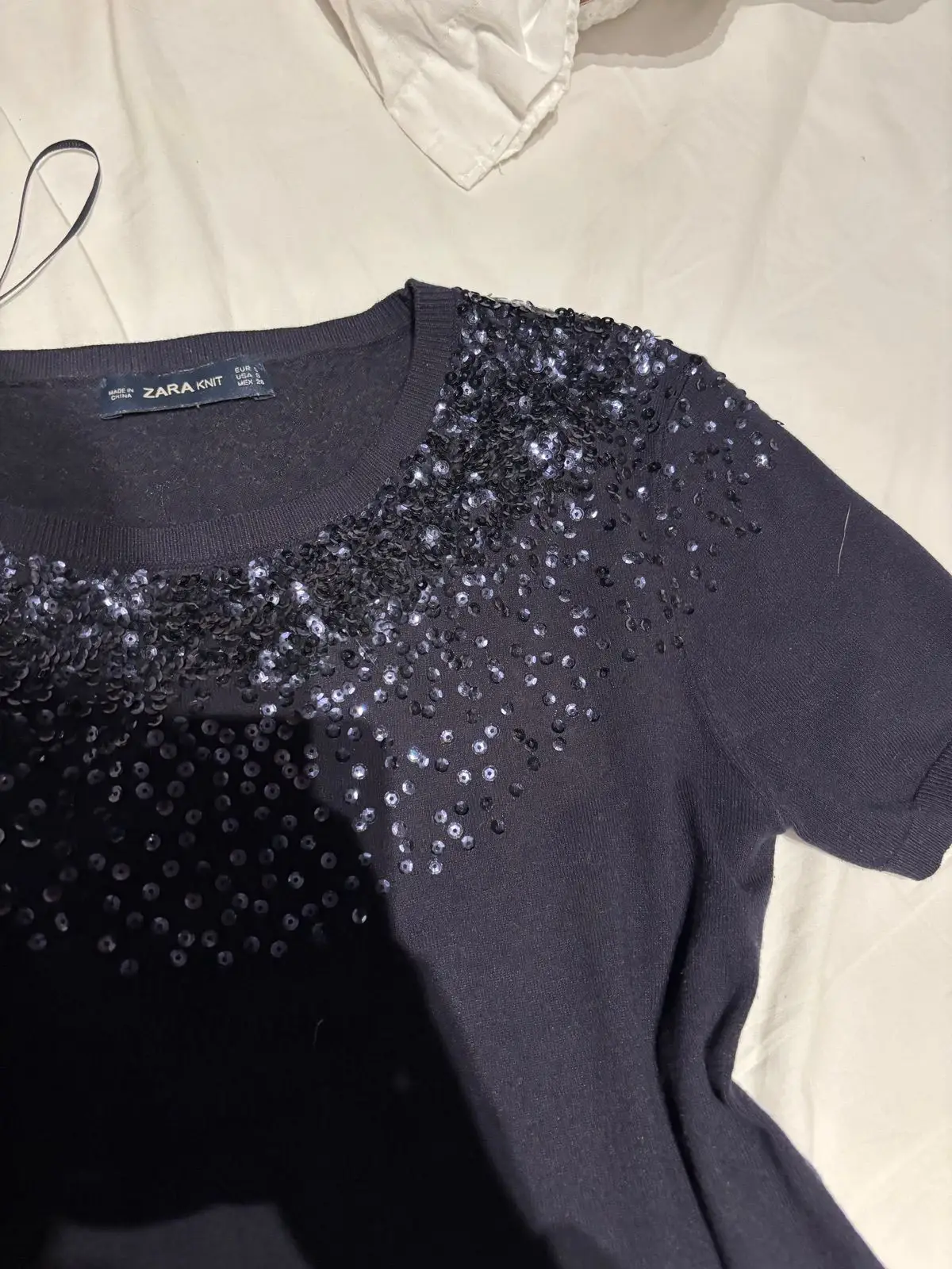 Zara Knit Sequin Embellished Short Sleeve Top