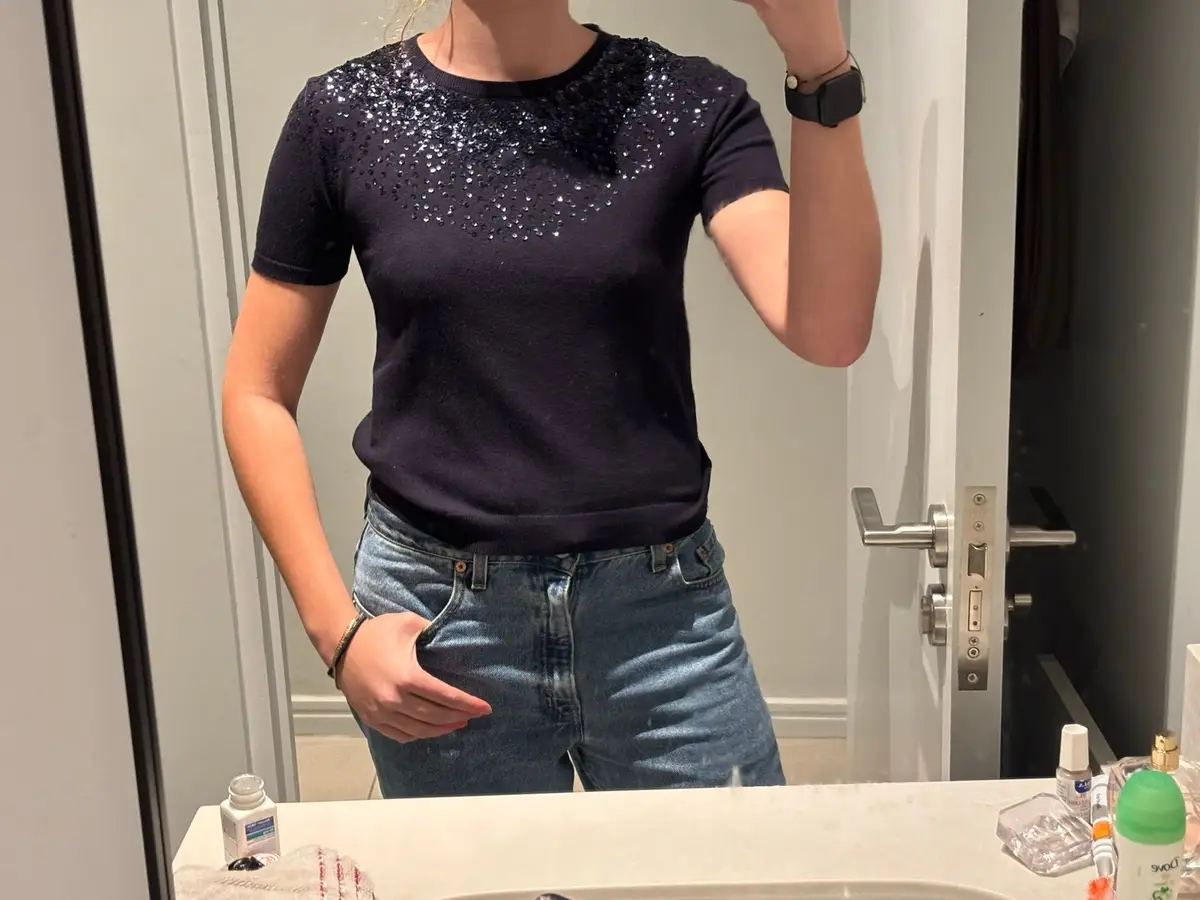 Zara Knit Sequin Embellished Short Sleeve Top