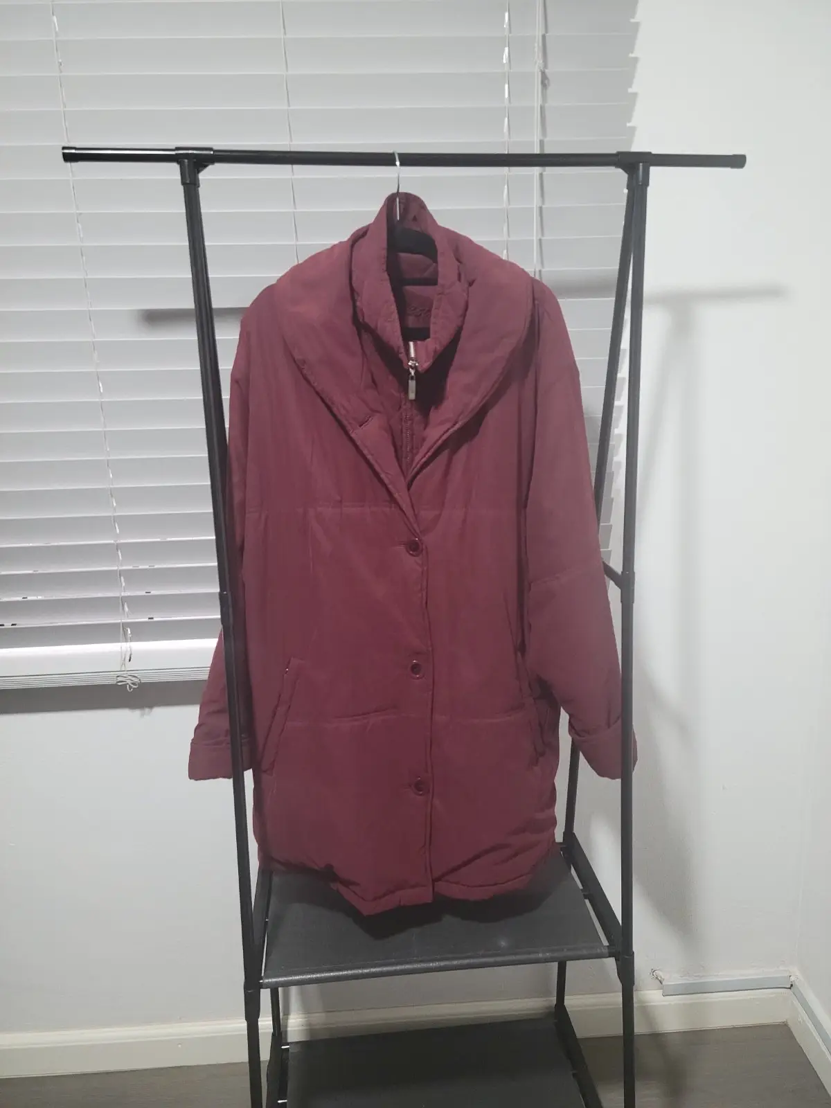 Burgundy Padded Winter Coat with High Collar