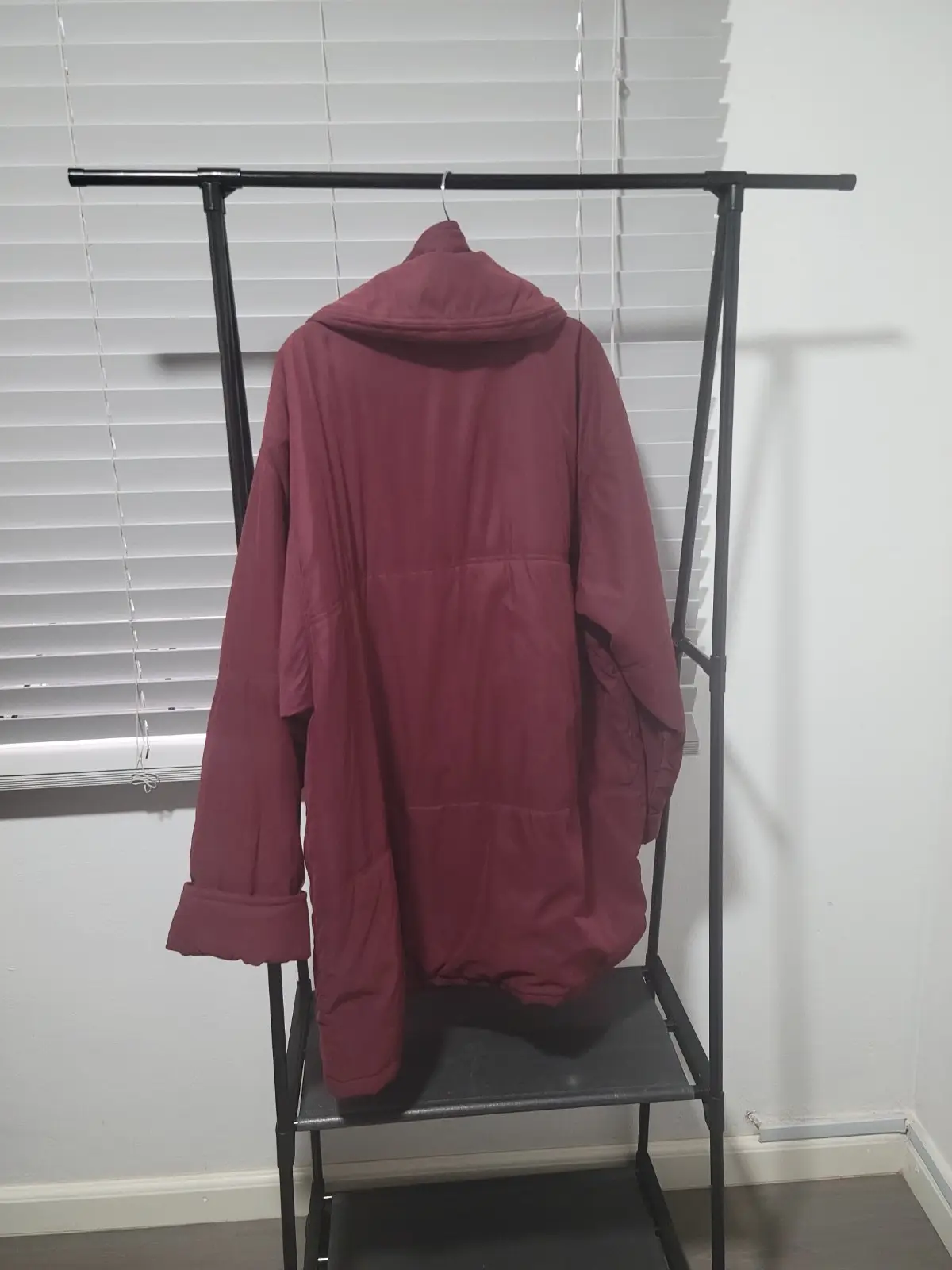 Burgundy Padded Winter Coat with High Collar