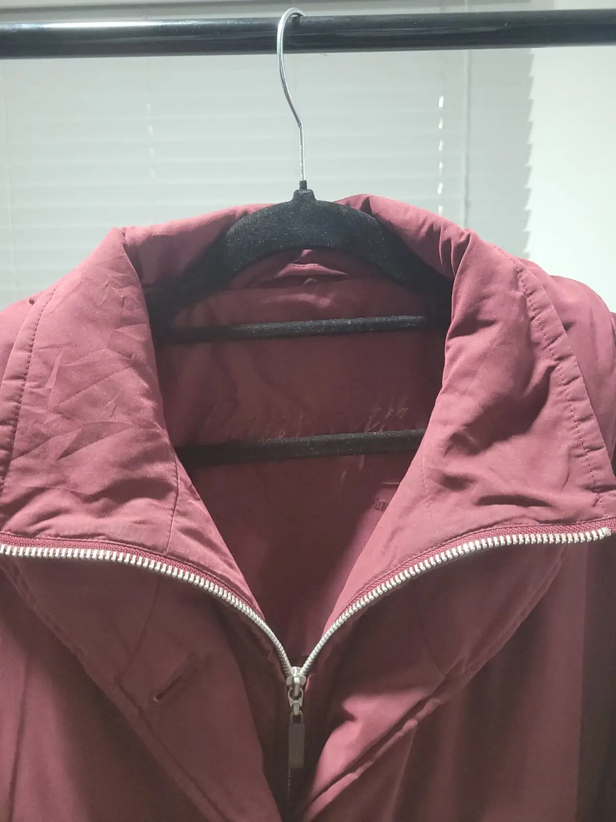 Burgundy Padded Winter Coat with High Collar