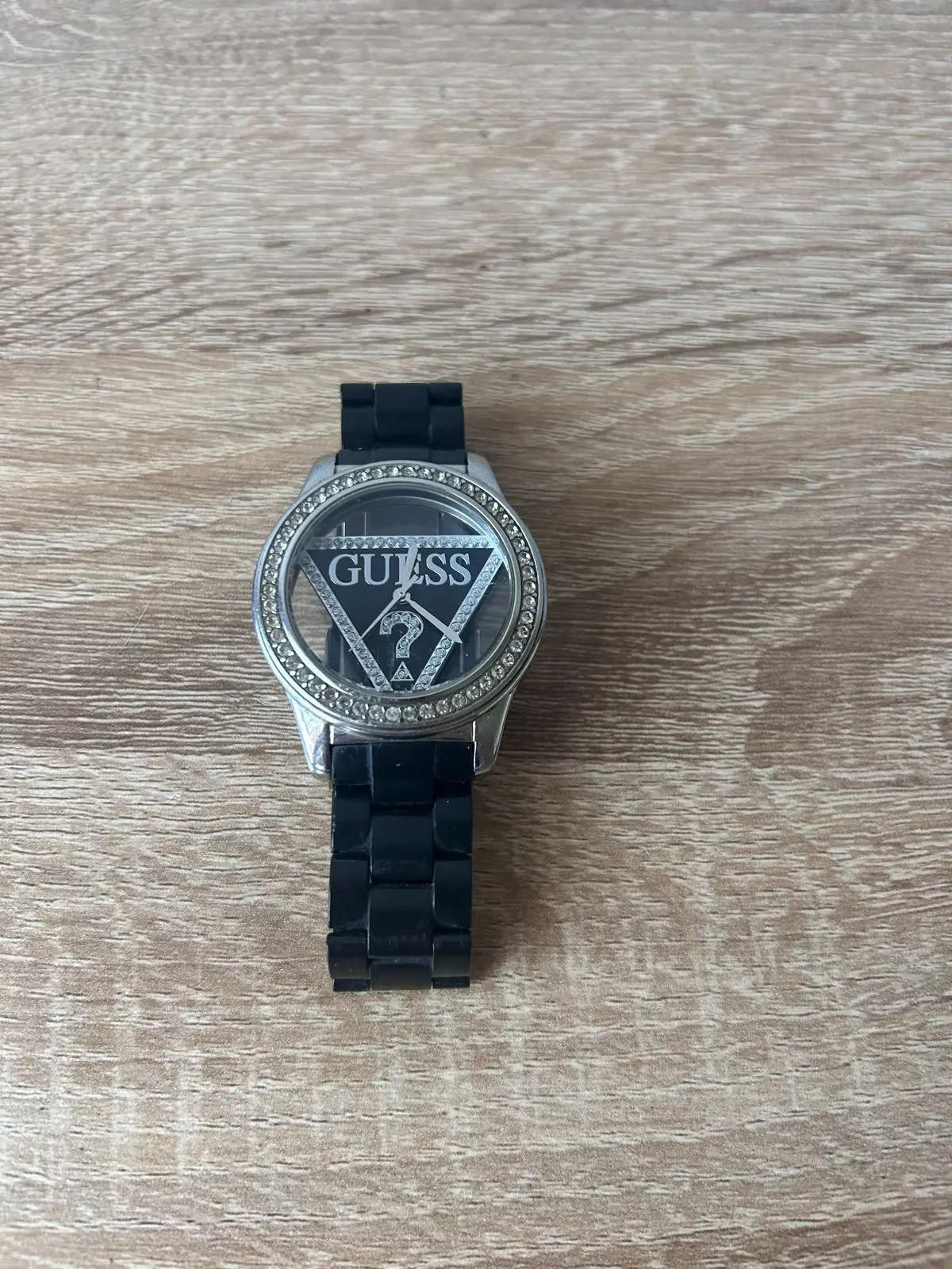 Guess Black Strap Watch with Crystal Bezel