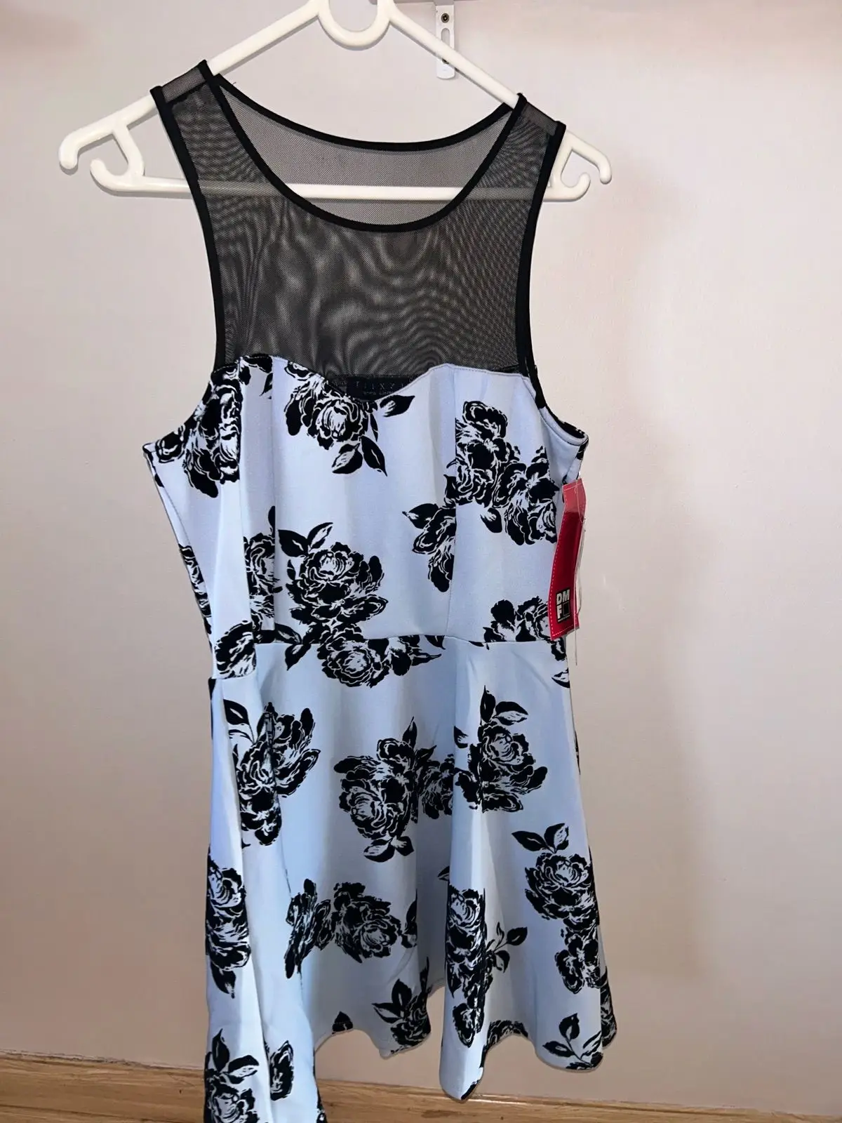 Flixx Light Blue Floral Dress with Mesh Neckline