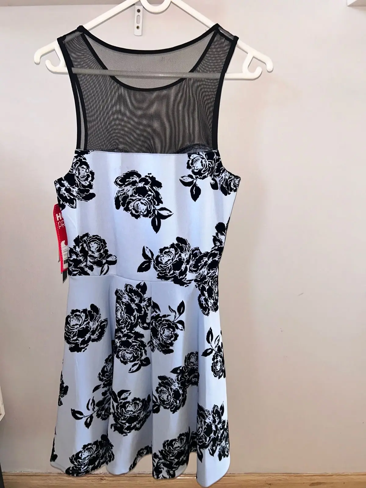 Flixx Light Blue Floral Dress with Mesh Neckline
