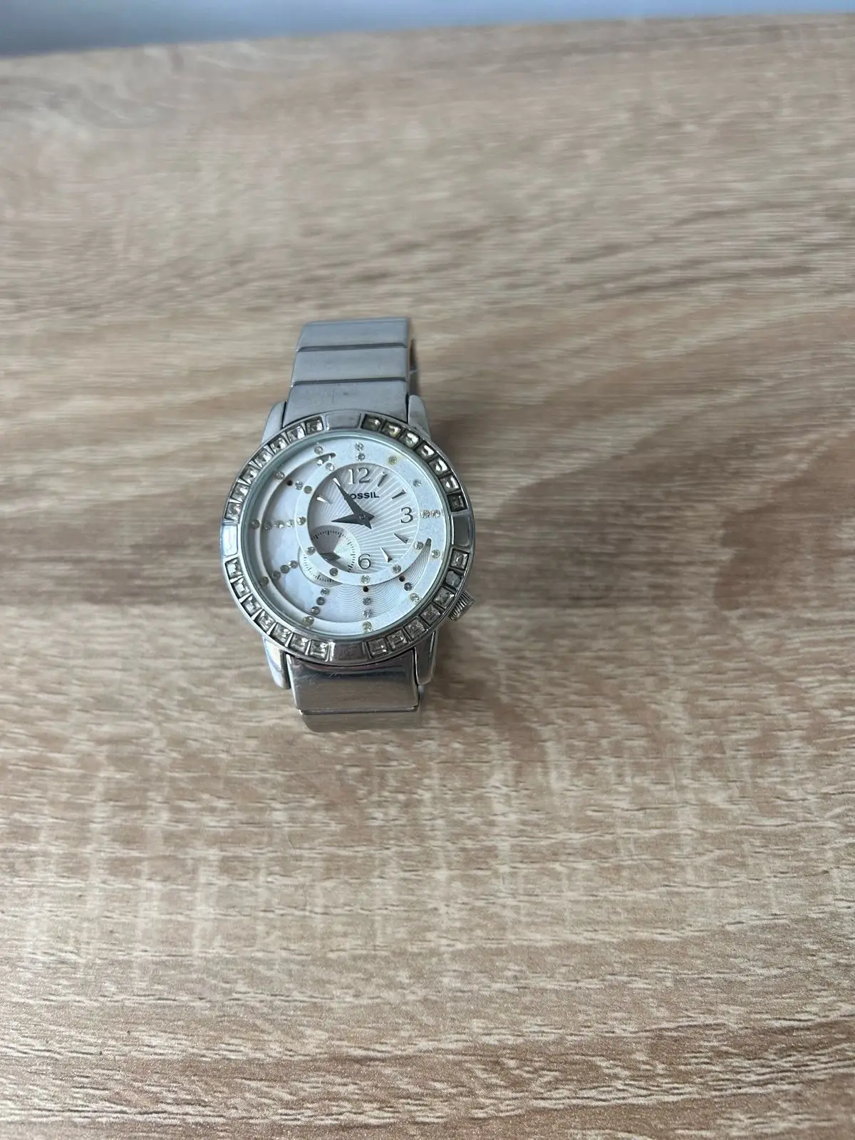 Fossil Silver Tone Crystal Bezel Watch