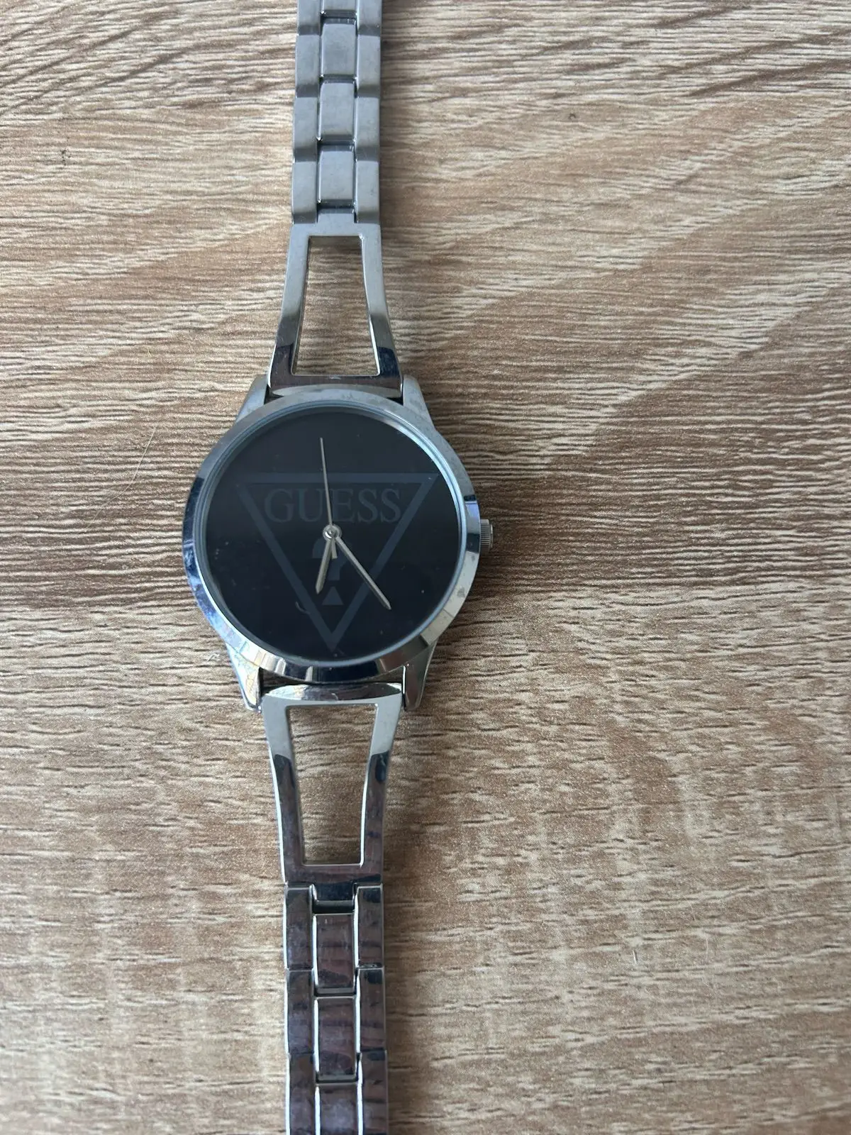 Guess Ladies Silver Tone Watch with Black Dial