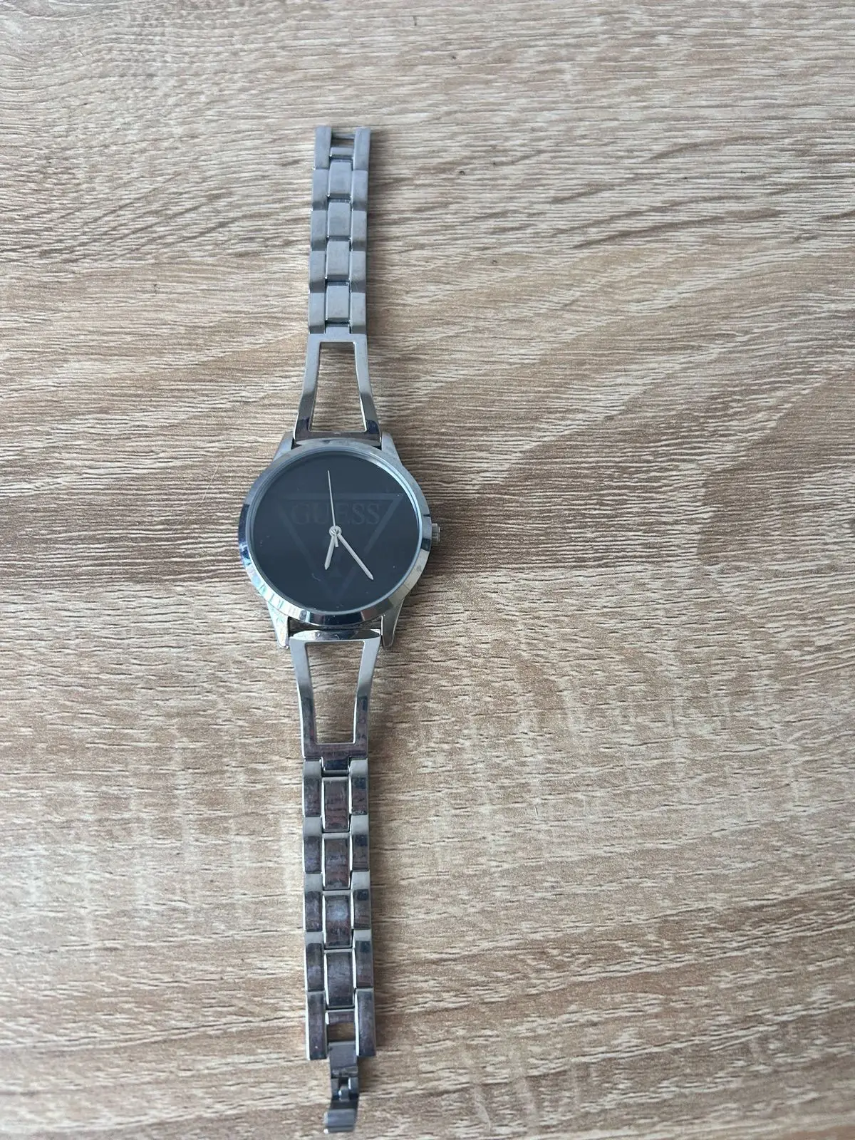 Guess Ladies Silver Tone Watch with Black Dial