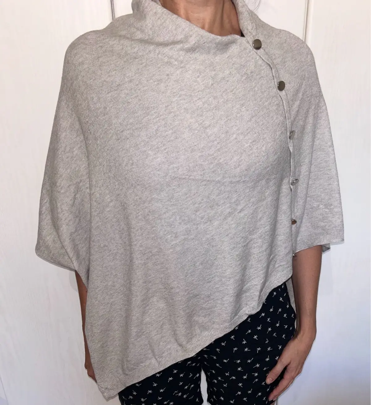 Forever New Grey Knit Button Poncho Wrap