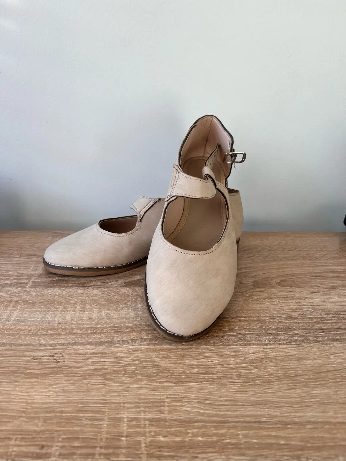 Beige Leather Mary Jane Shoes