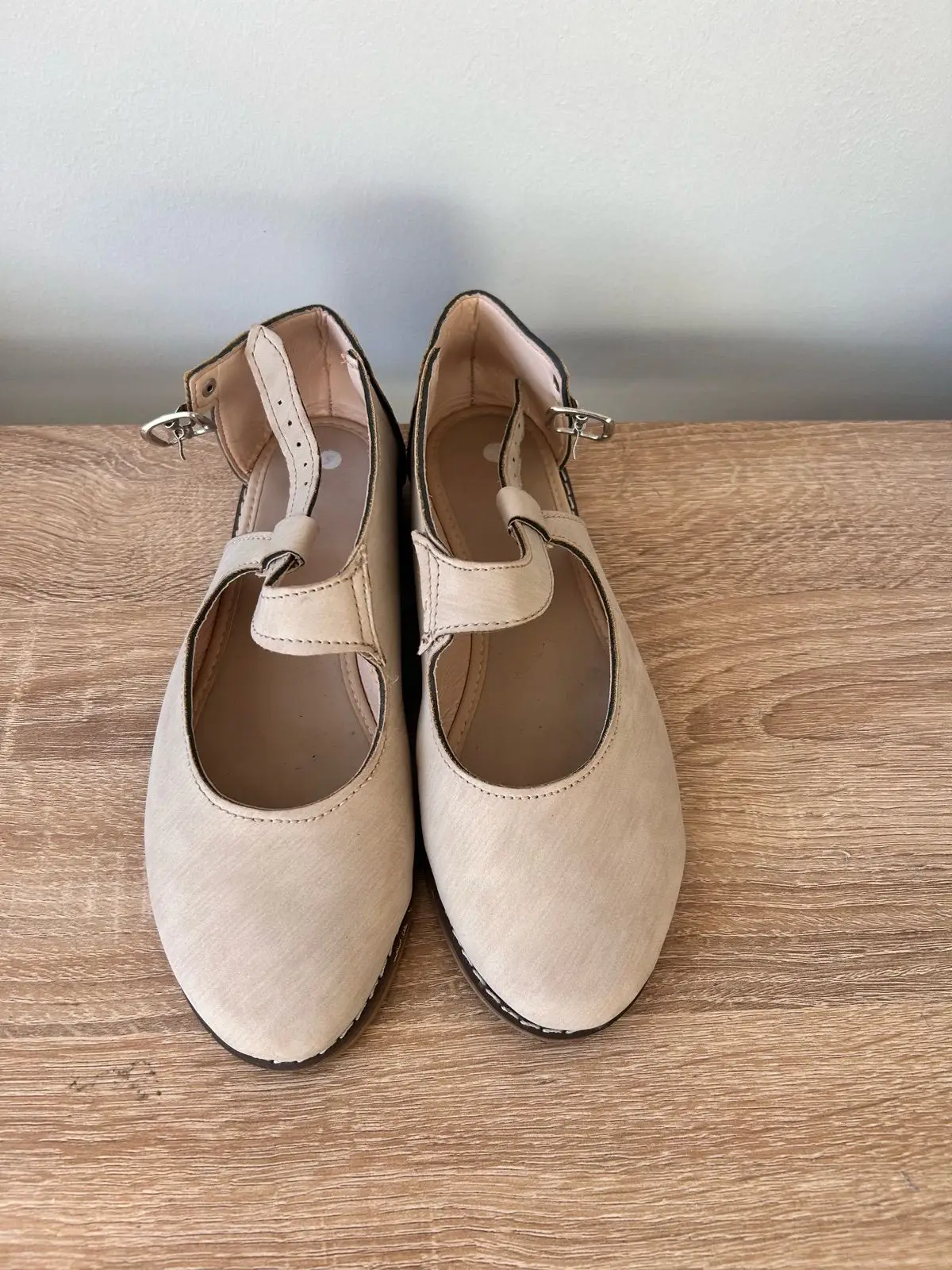 Beige Leather Mary Jane Shoes