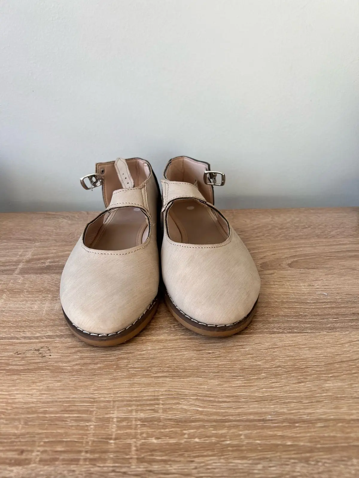 Beige Leather Mary Jane Shoes