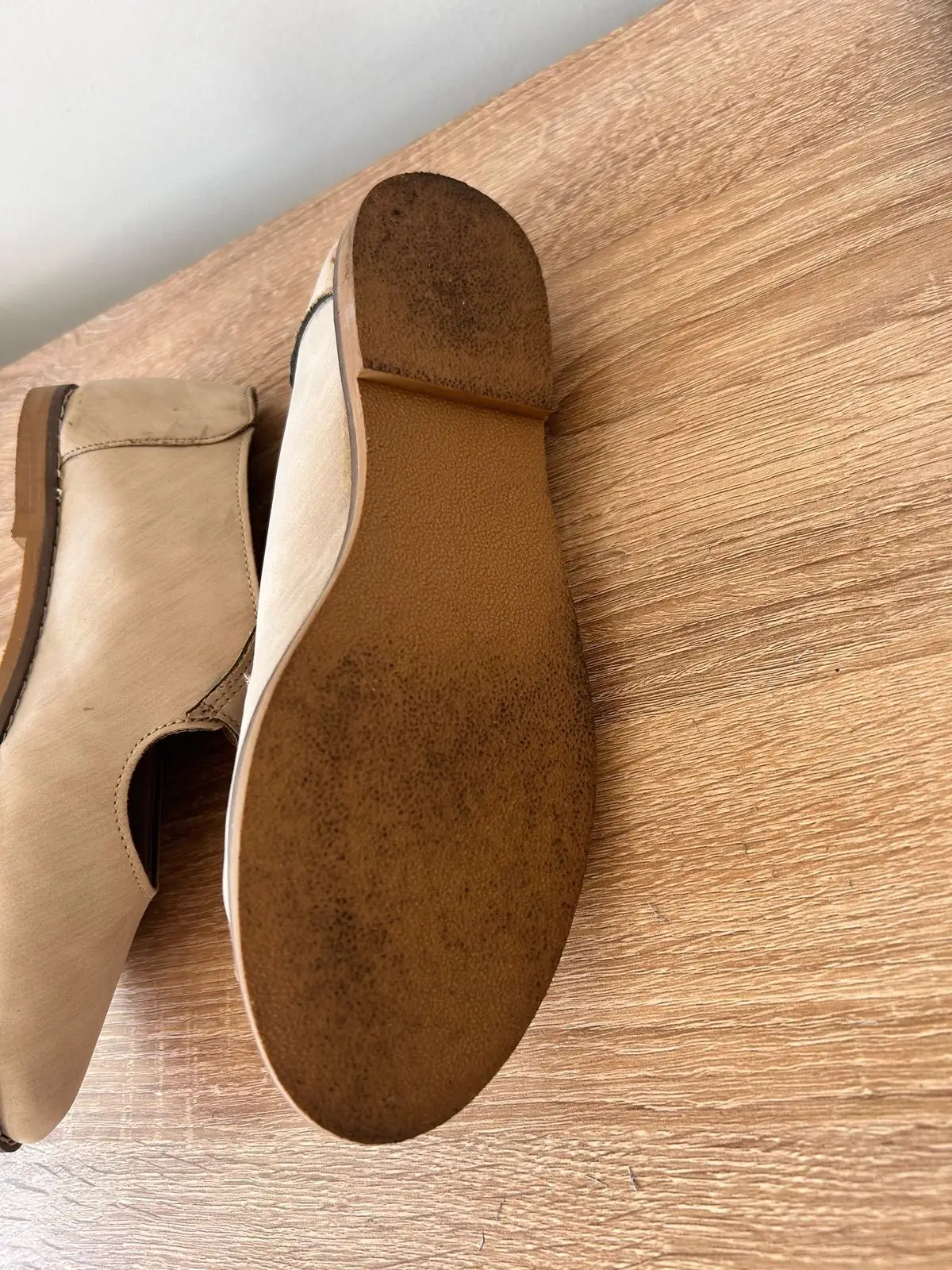 Beige Leather Mary Jane Shoes
