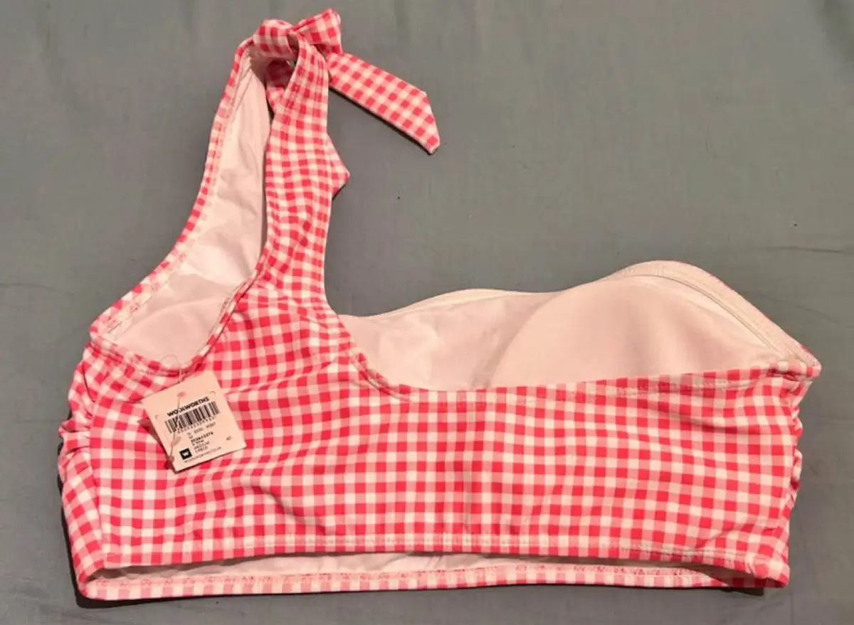 Woolworths Pink Gingham One-Shoulder Bikini Top