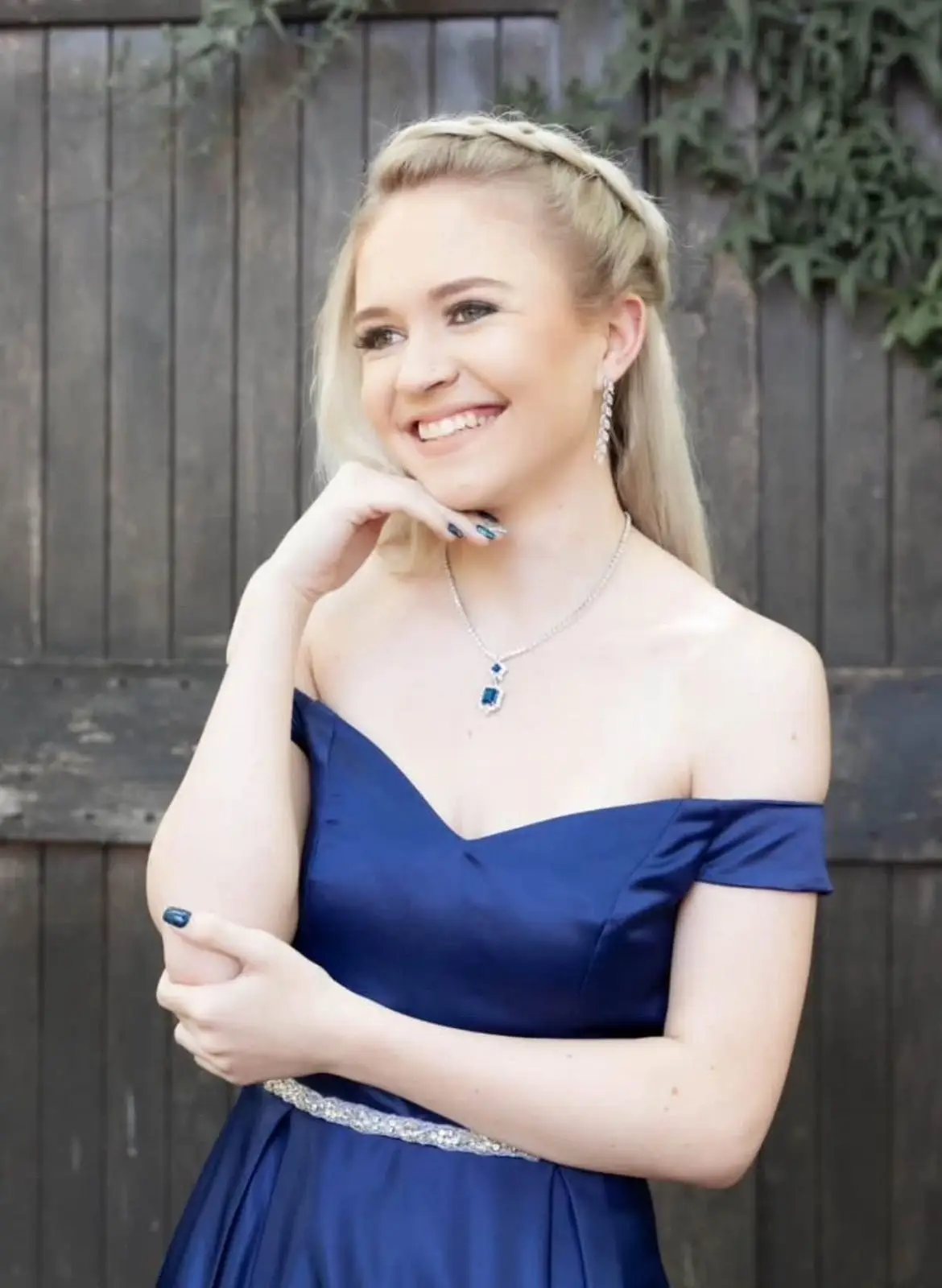 Off-The-Shoulder Blue Satin Formal Dress