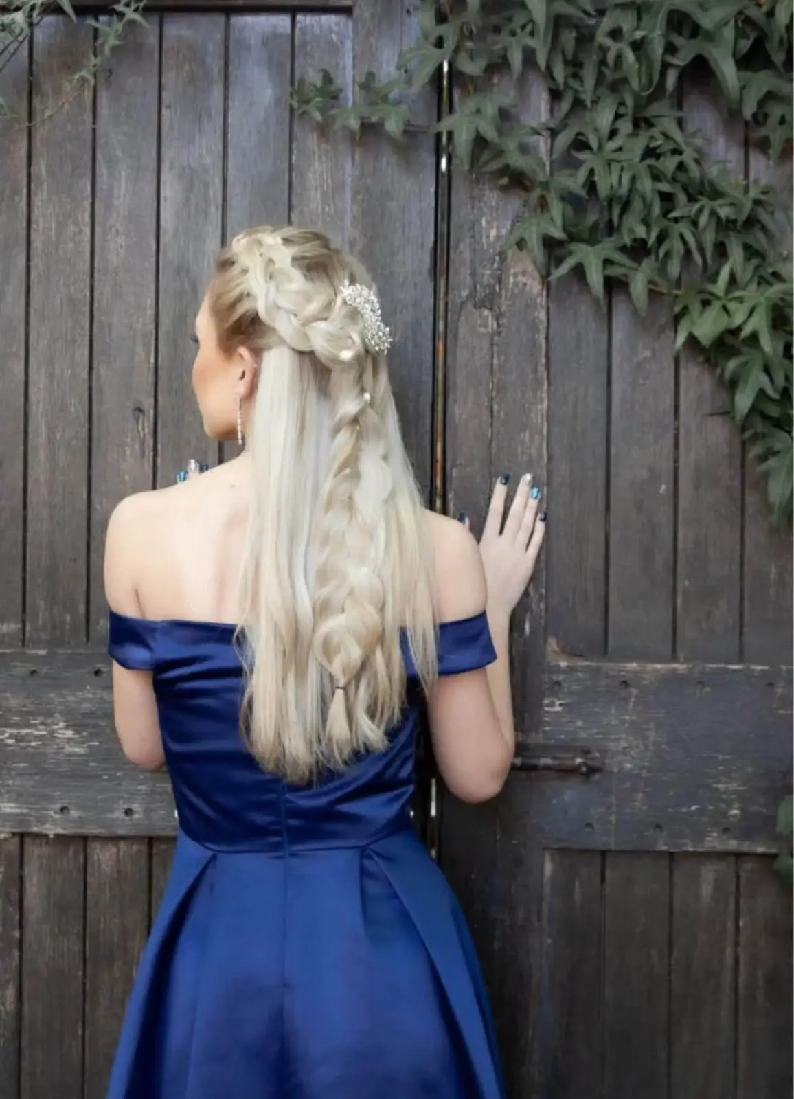 Off-The-Shoulder Blue Satin Formal Dress
