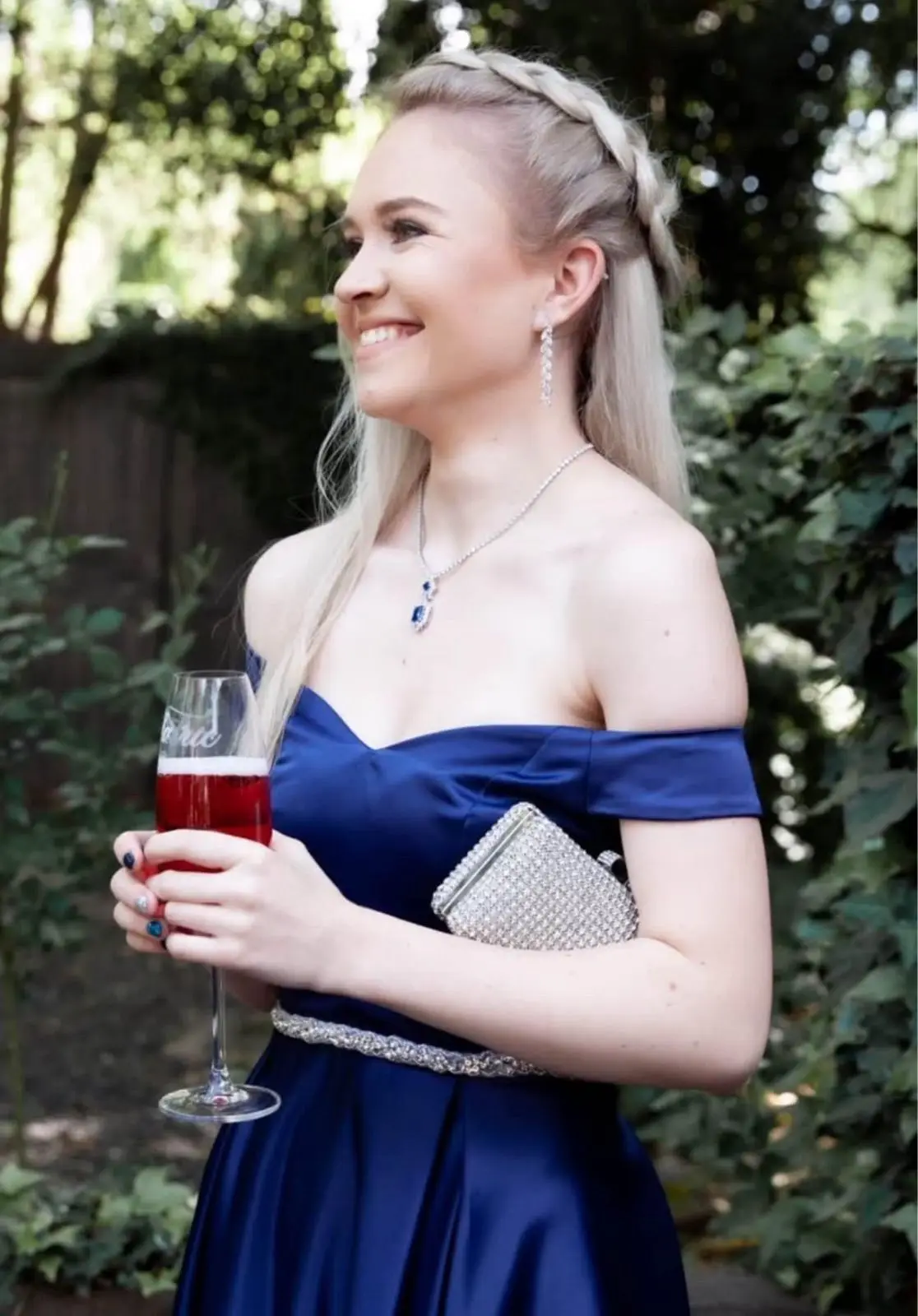 Off-The-Shoulder Blue Satin Formal Dress