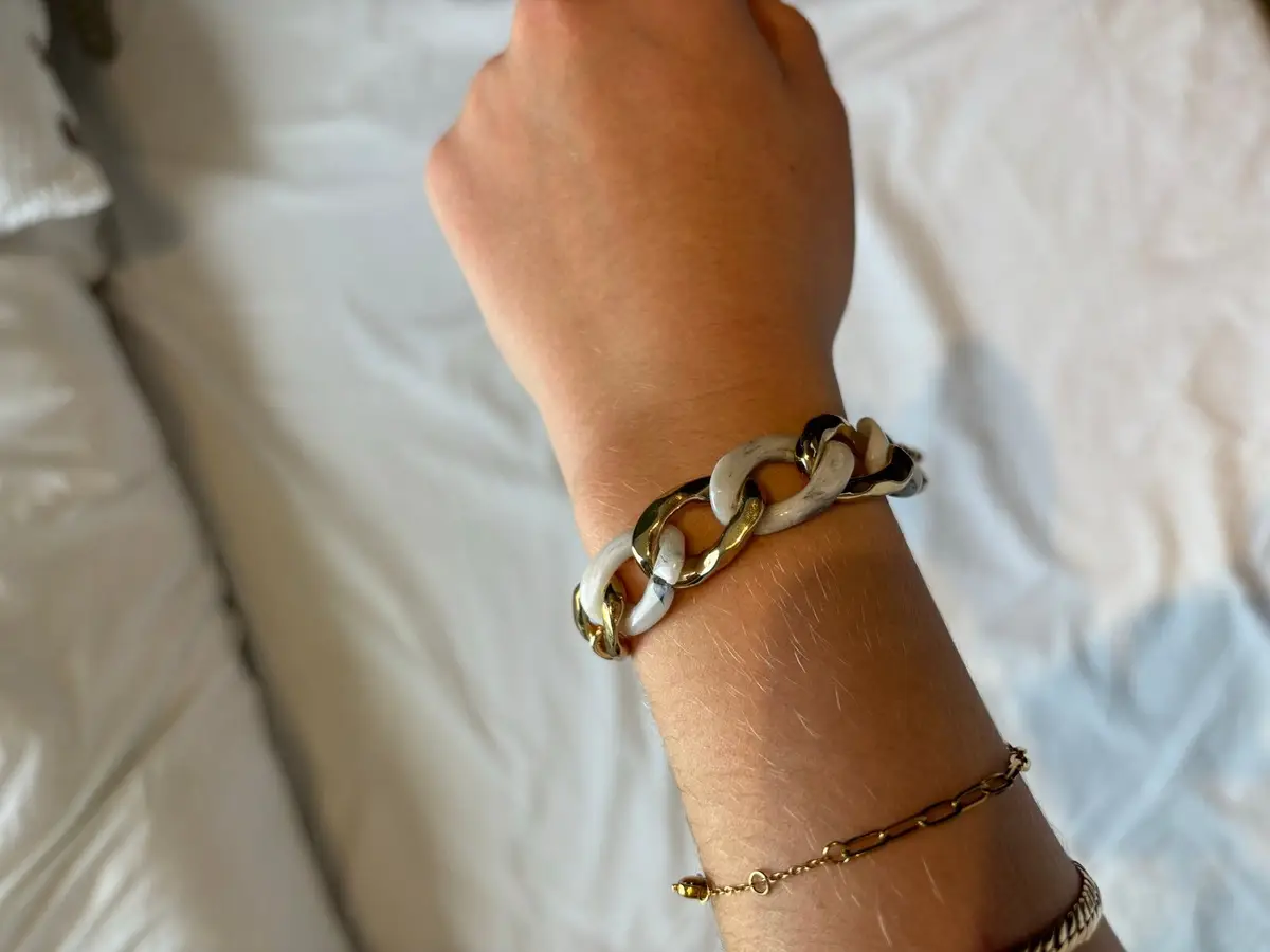 Gold and White Acrylic Link Chain Necklace