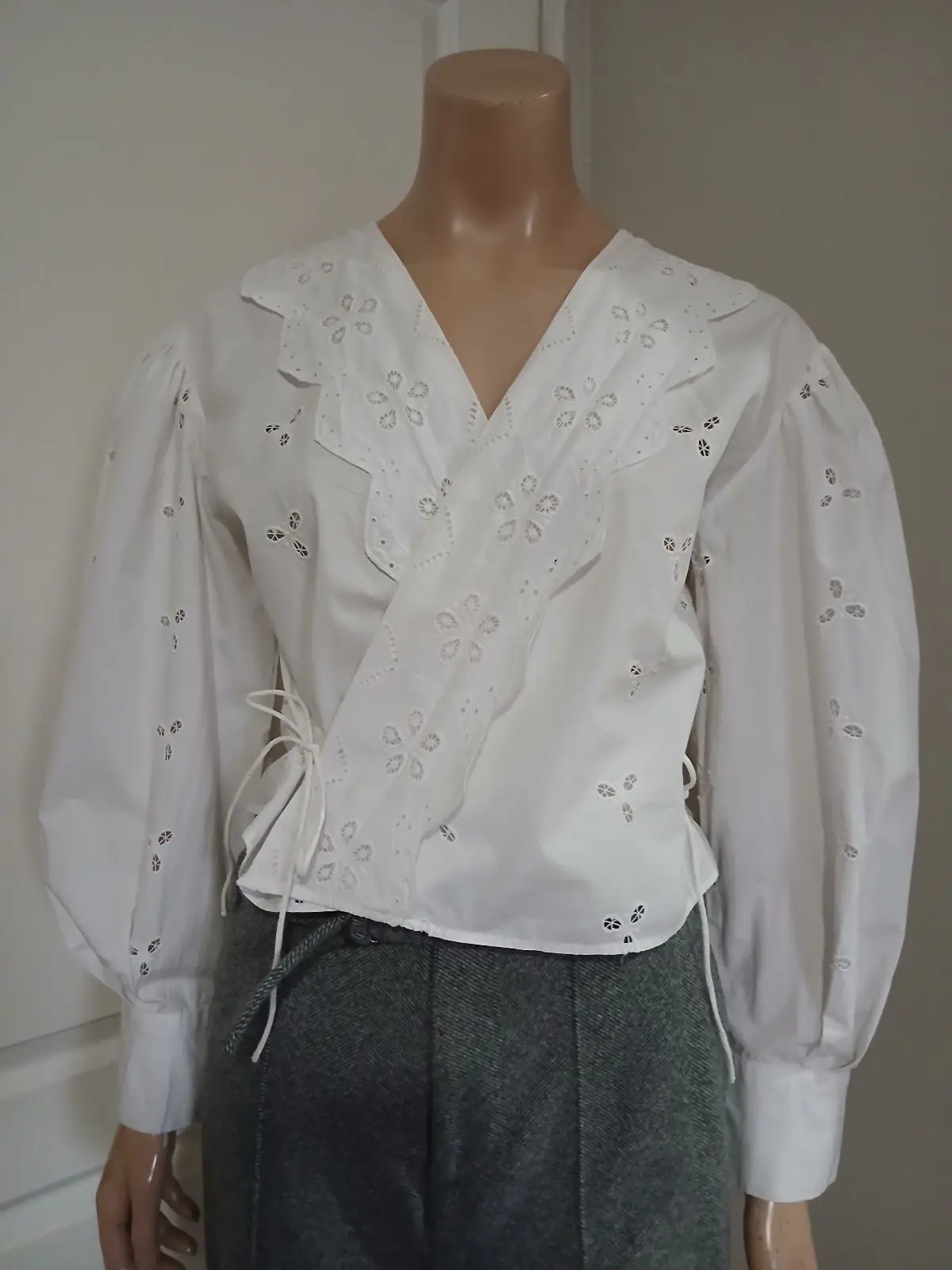 Zara White Embroidered Wrap Blouse