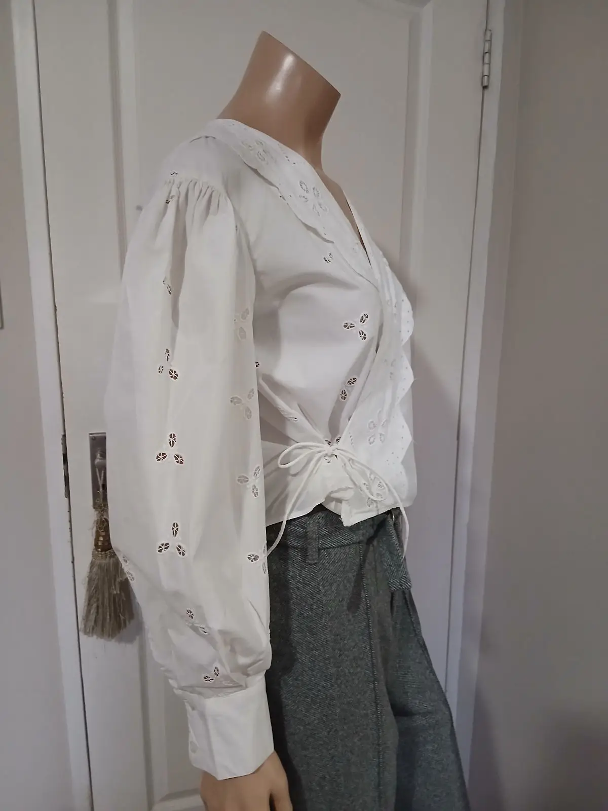 Zara White Embroidered Wrap Blouse
