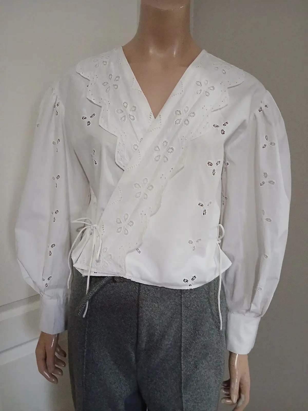 Zara White Embroidered Wrap Blouse