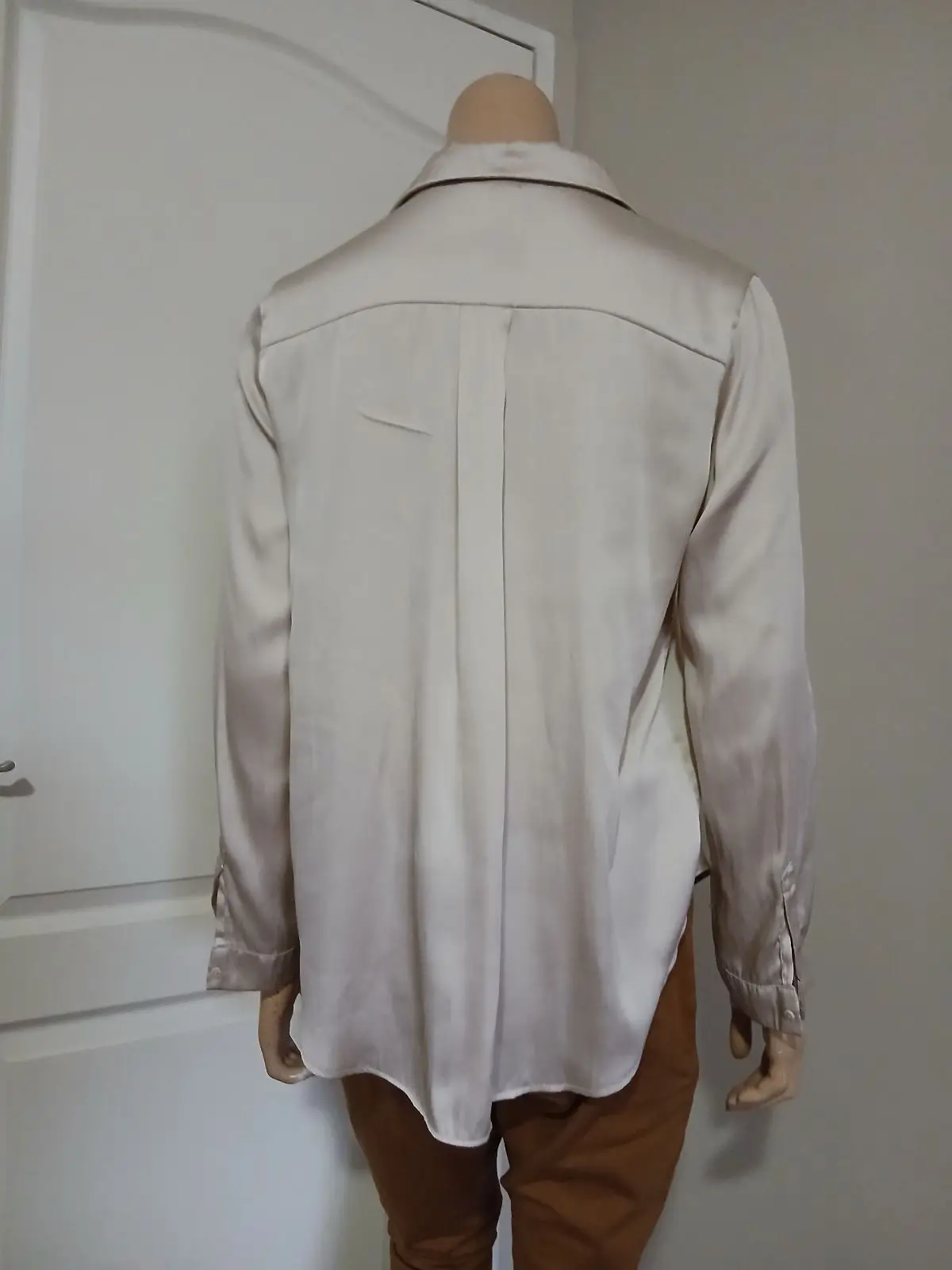 H&M Champagne Satin Long Sleeve Button-Up Shirt