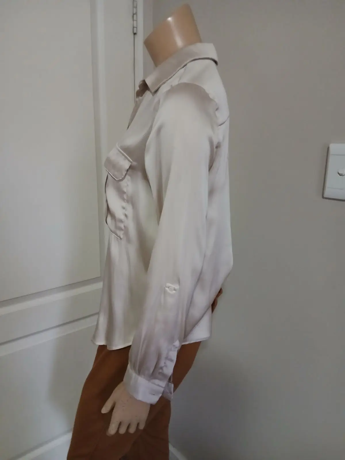H&M Champagne Satin Long Sleeve Button-Up Shirt