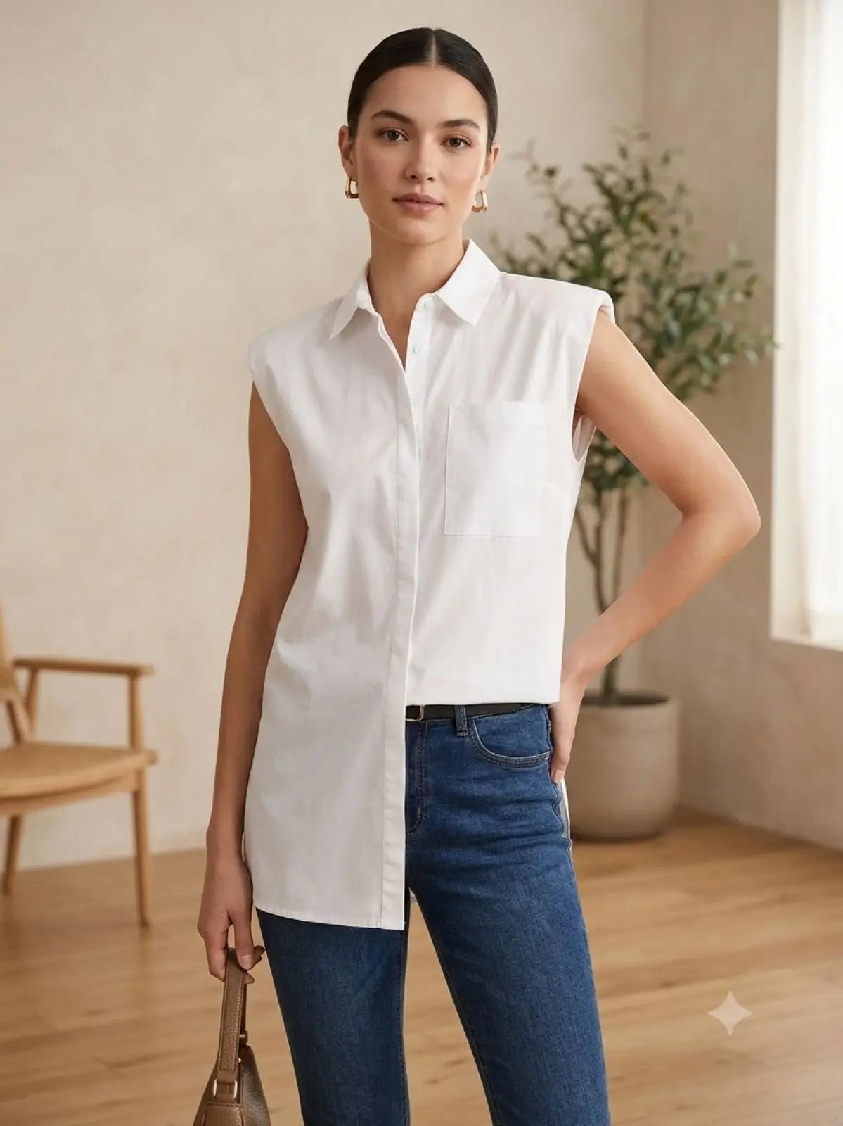 Foschini Sleeveless White Button-Up Shirt