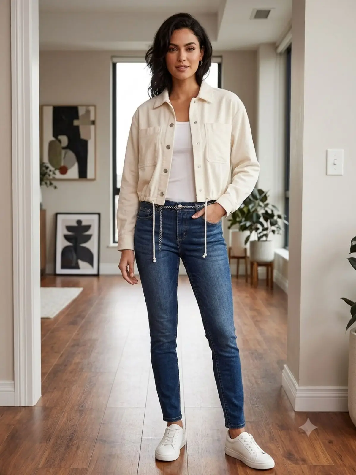 H&M Cream Cropped Utility Jacket