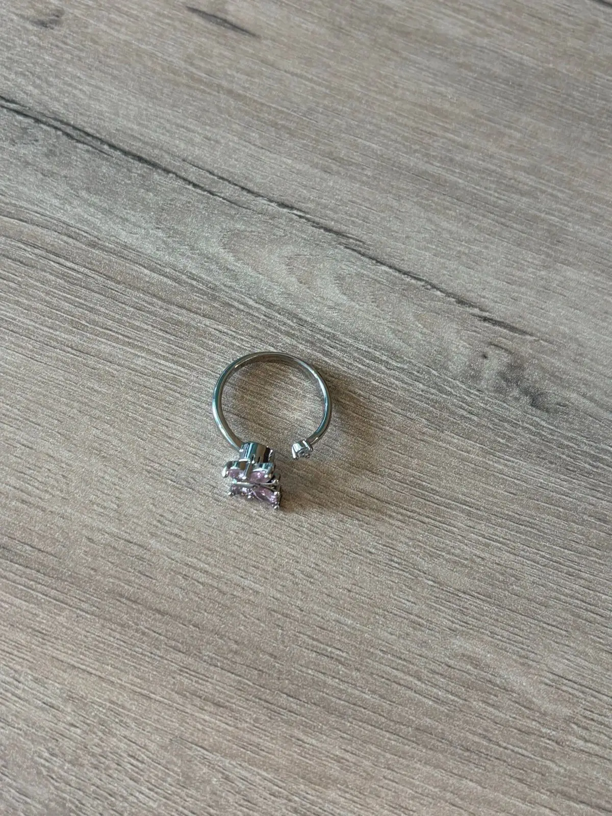 Silver Tone Pink Butterfly Ring