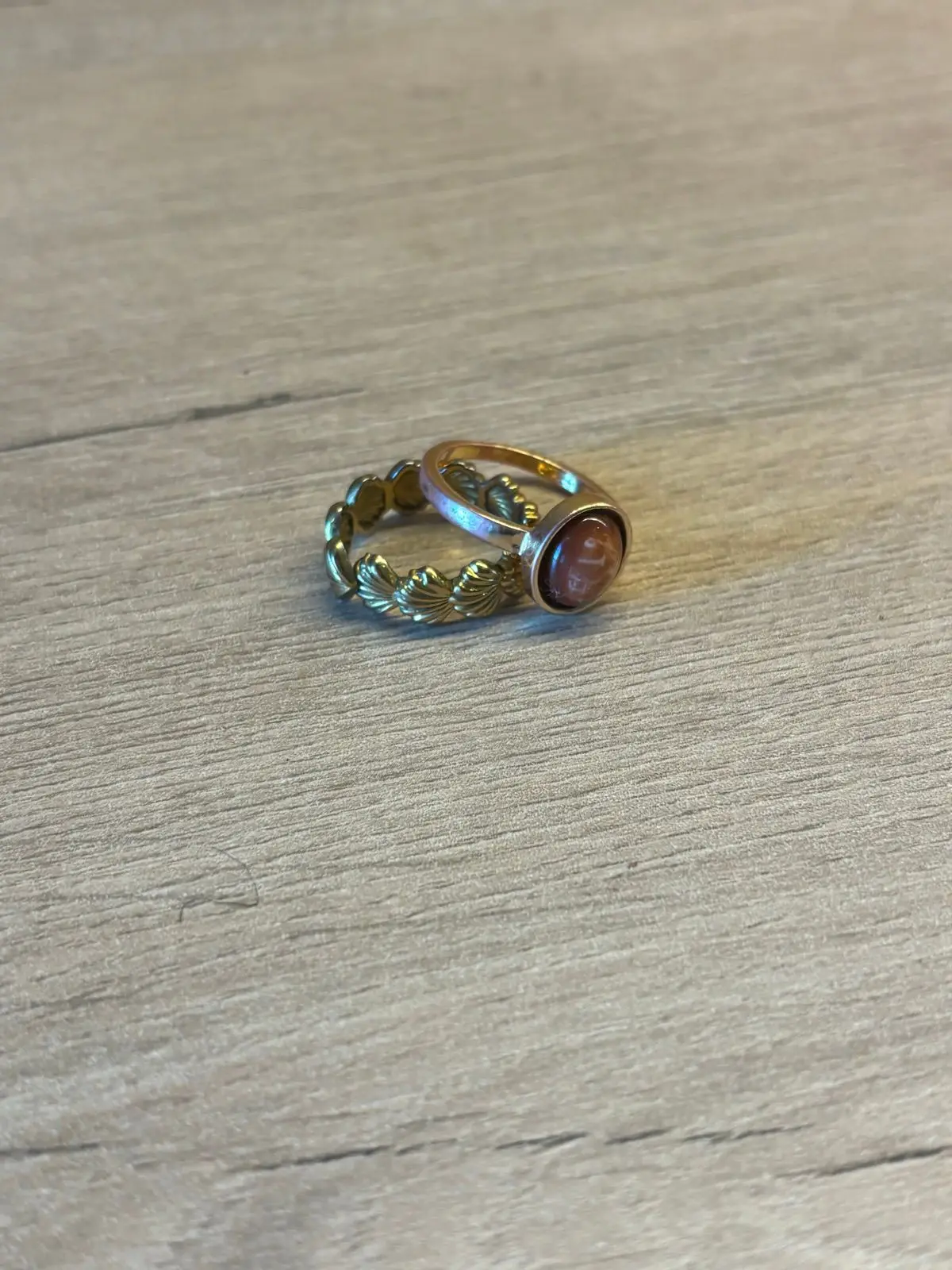 Gold Toned Ring with Brown Cabochon Stone