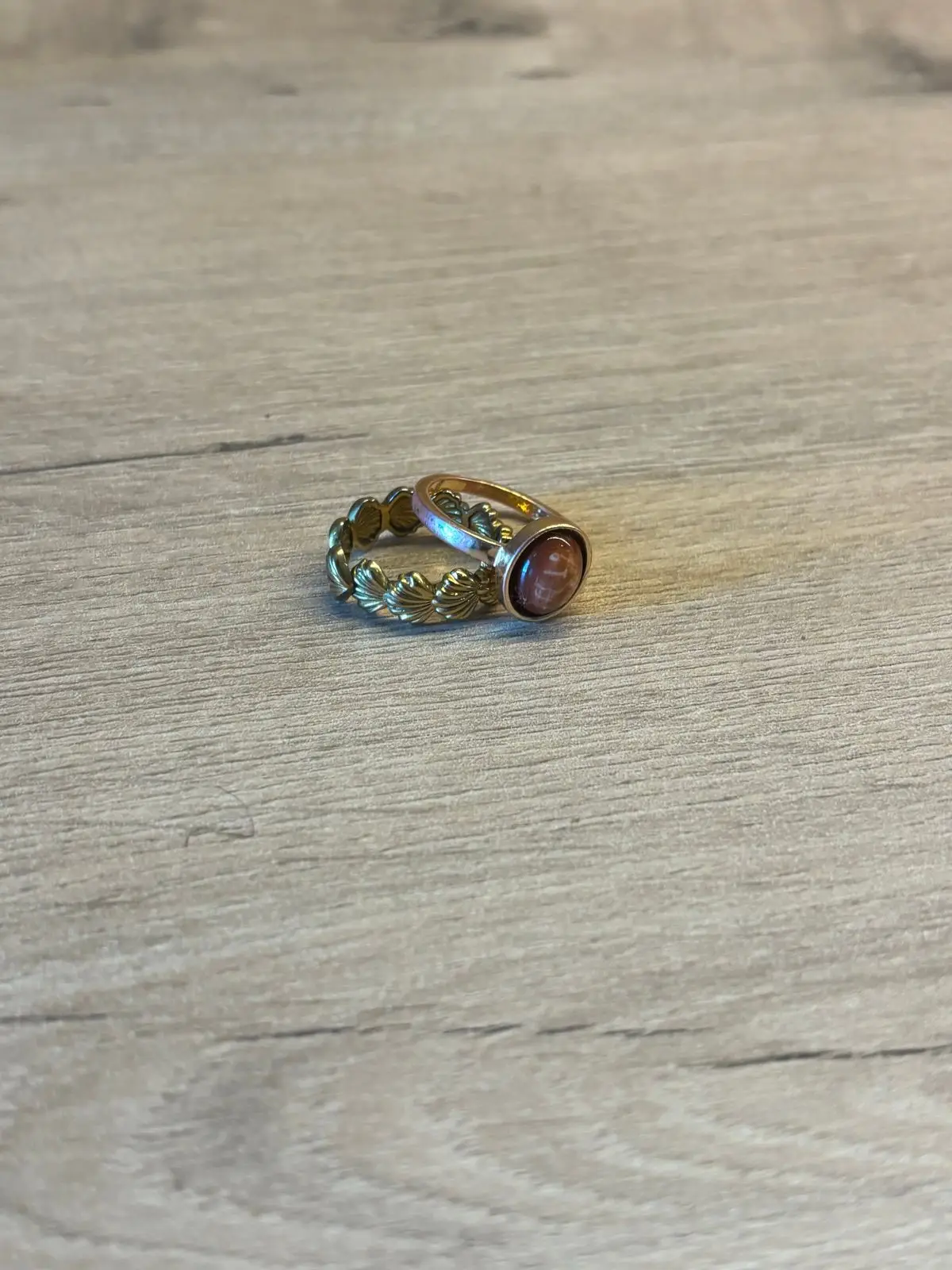 Gold Toned Ring with Brown Cabochon Stone
